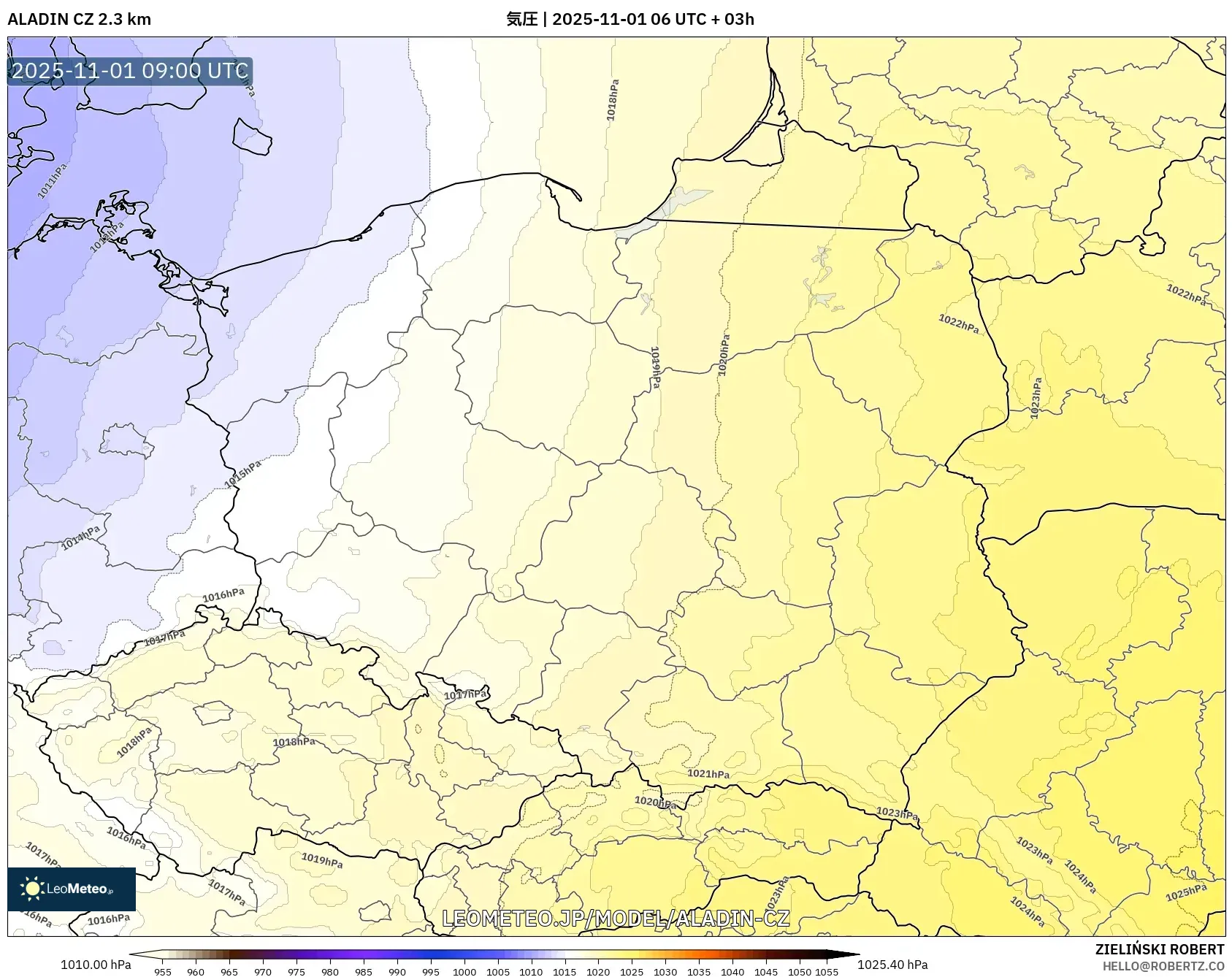 ALADIN CZ 2.3 km model - ポーランド, 気圧