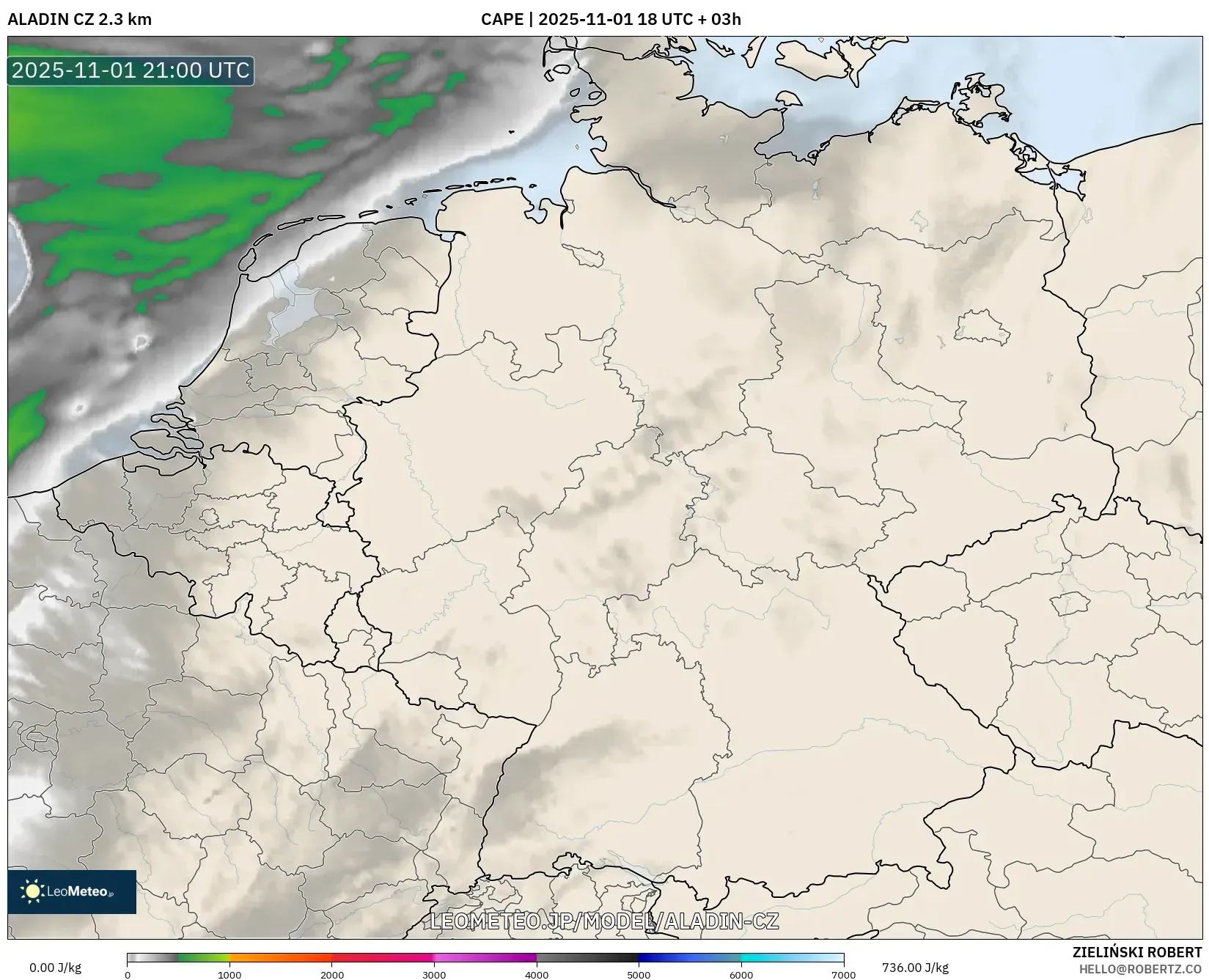 ALADIN CZ 2.3 km model - ドイツ, CAPE ALADIN CZ 2.3 km model - ドイツ, CAPE