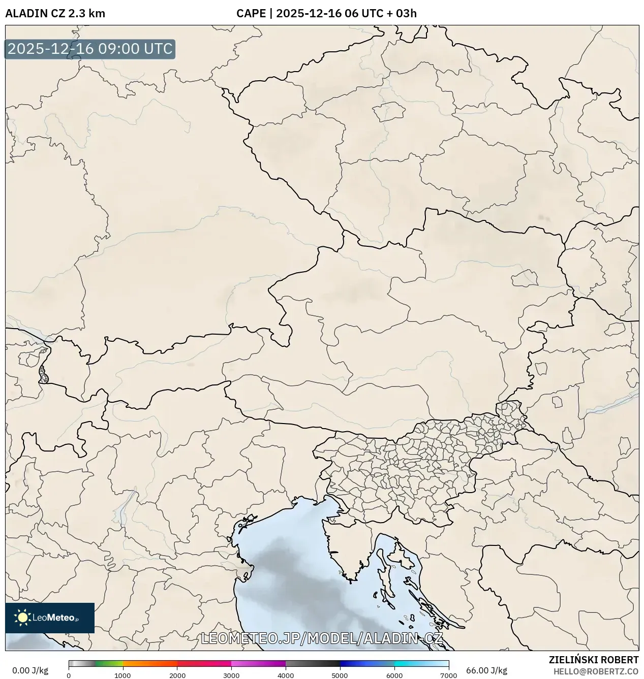 ALADIN CZ 2.3 km model - オーストリア, CAPE