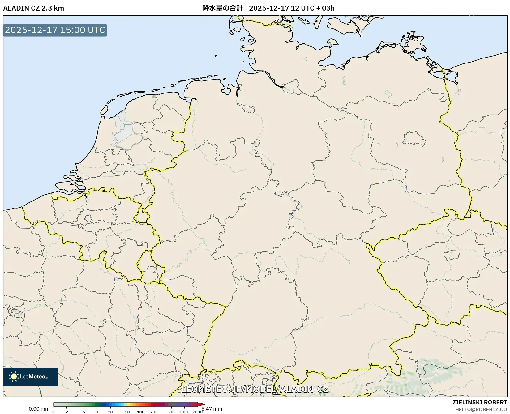 ALADIN CZ 2.3 km model - ドイツ, 降水量の合計