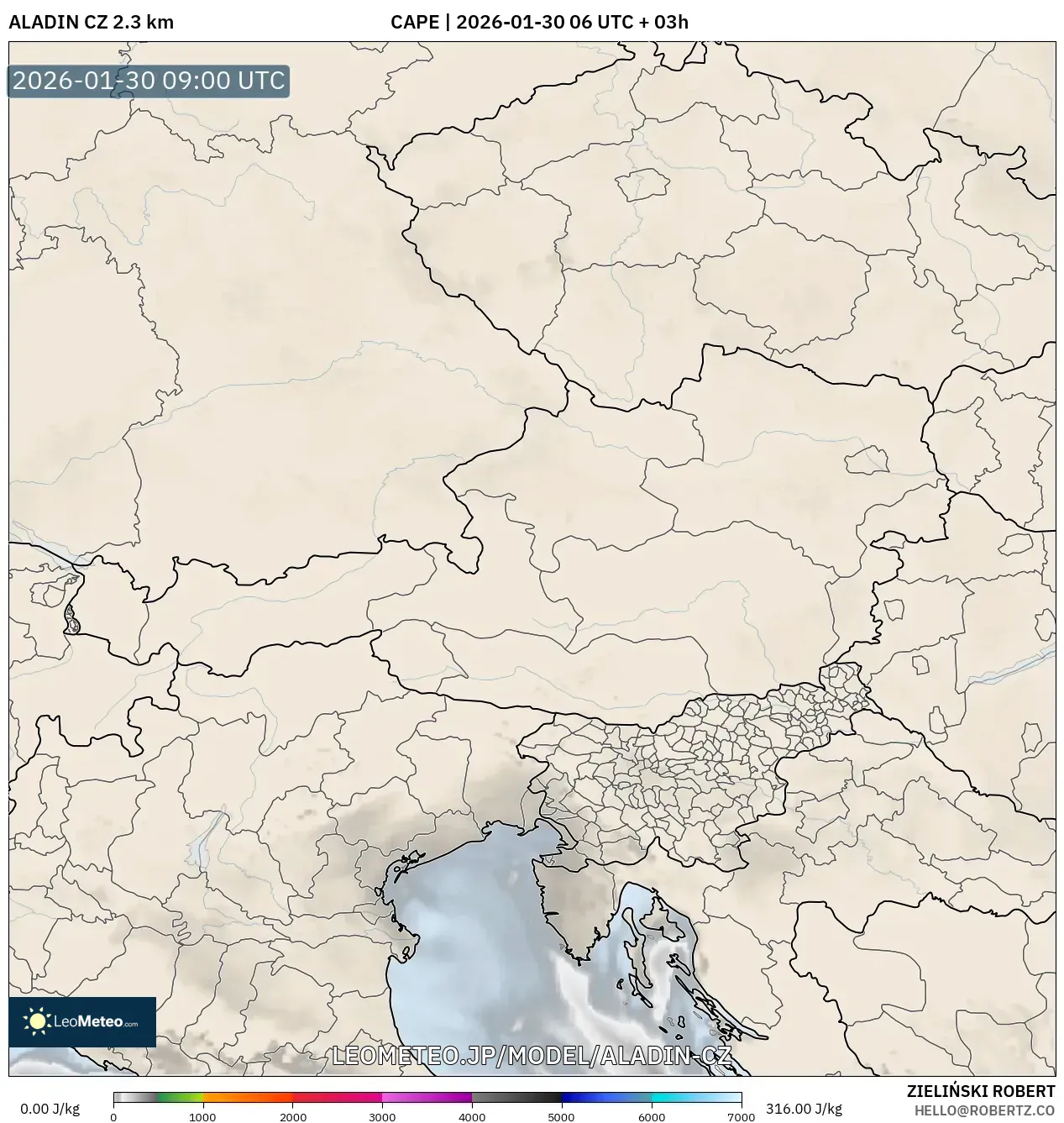 ALADIN CZ 2.3 km model - オーストリア, CAPE