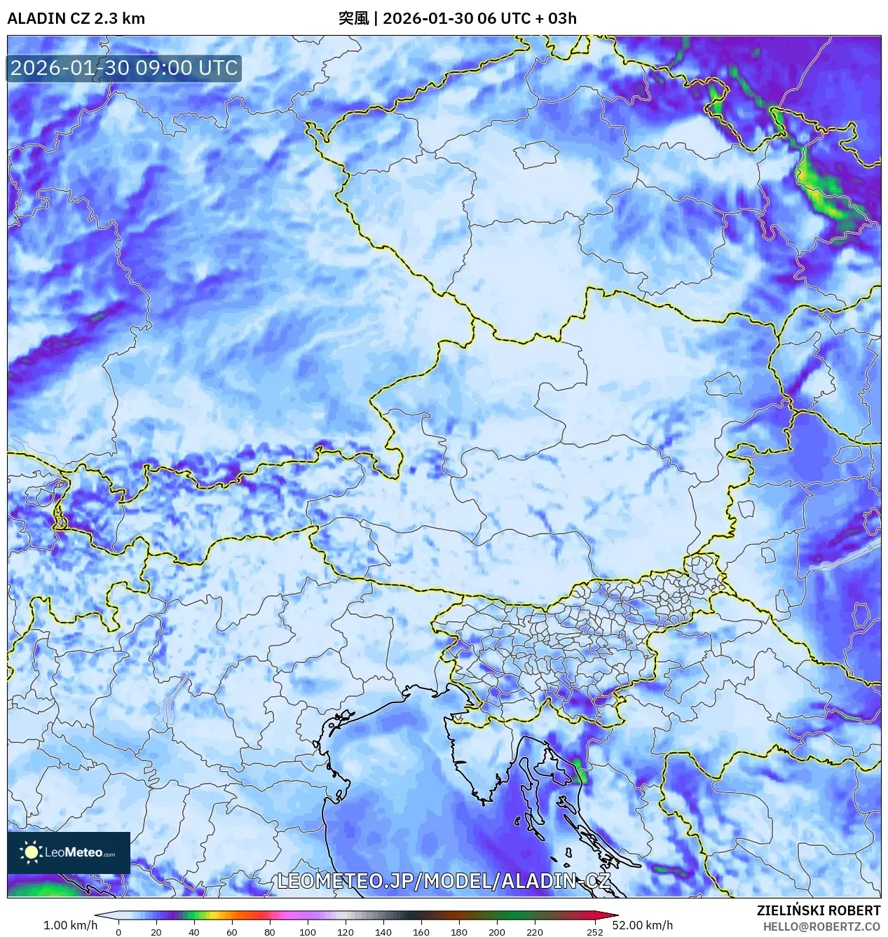 ALADIN CZ 2.3 km model - オーストリア, 突風