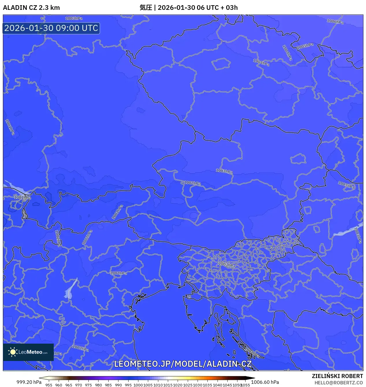 ALADIN CZ 2.3 km model - オーストリア, 気圧