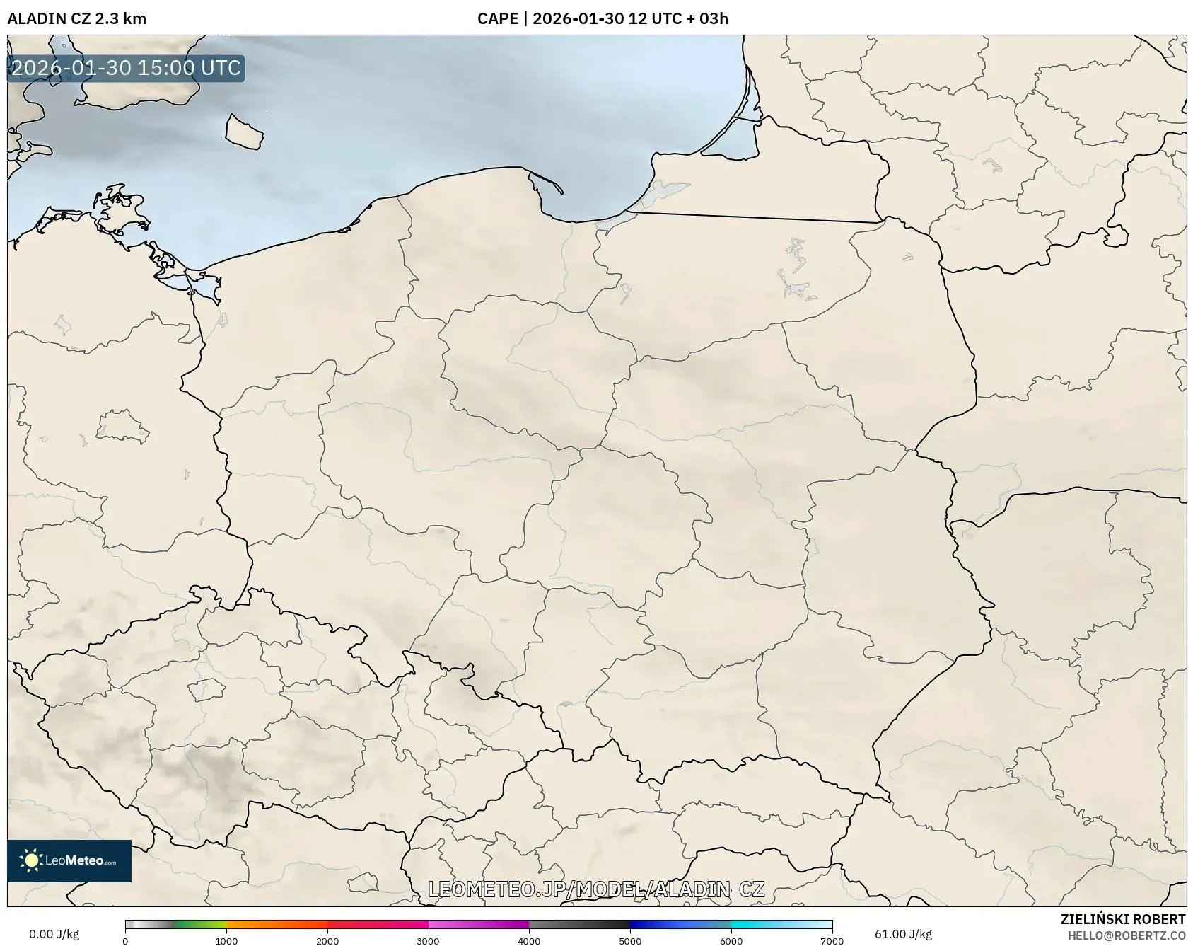 ALADIN CZ 2.3 km model - ポーランド, CAPE