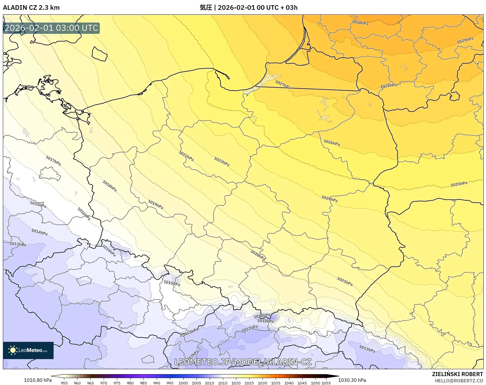 ALADIN CZ 2.3 km model - ポーランド, 気圧