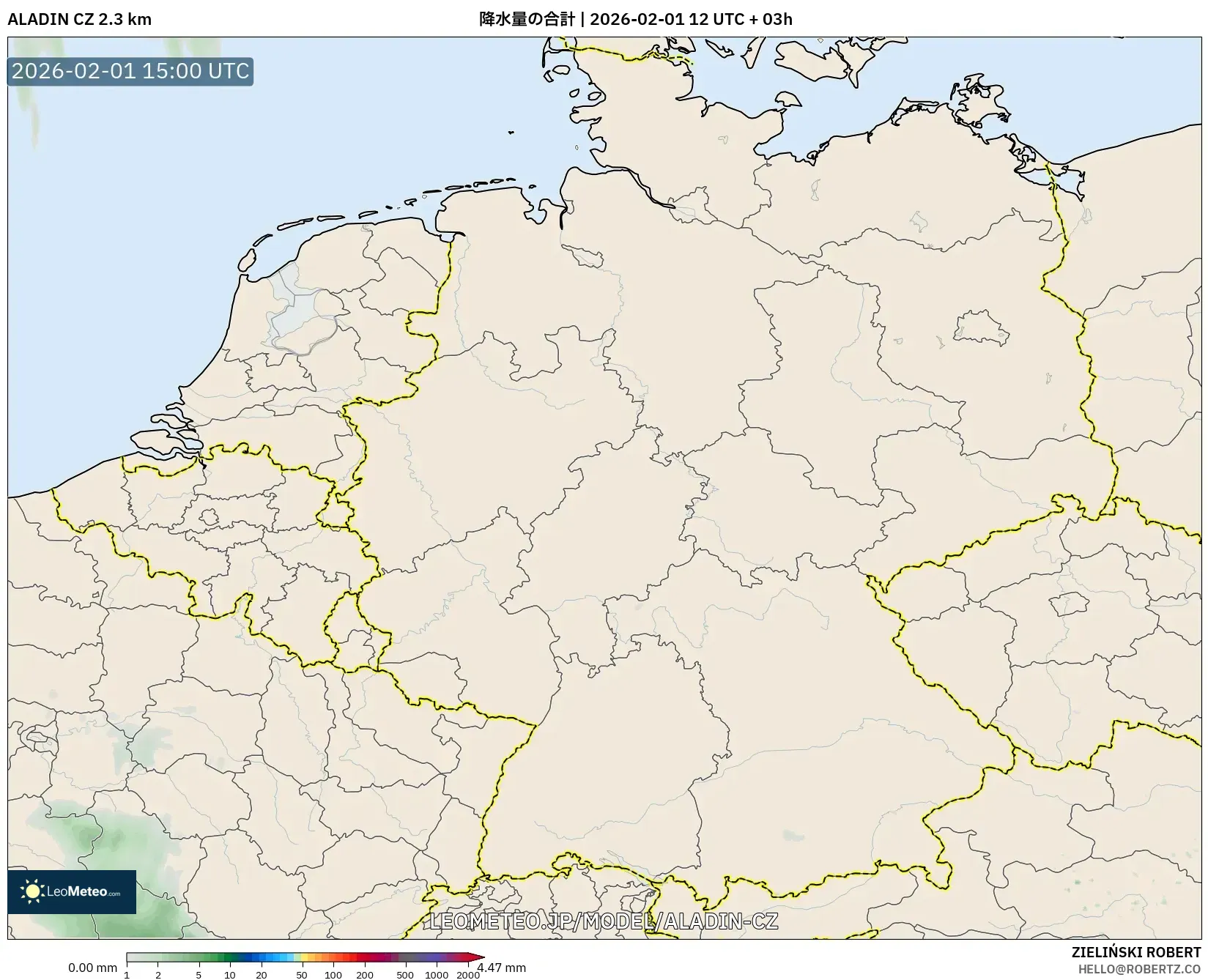 ALADIN CZ 2.3 km model - ドイツ, 降水量の合計