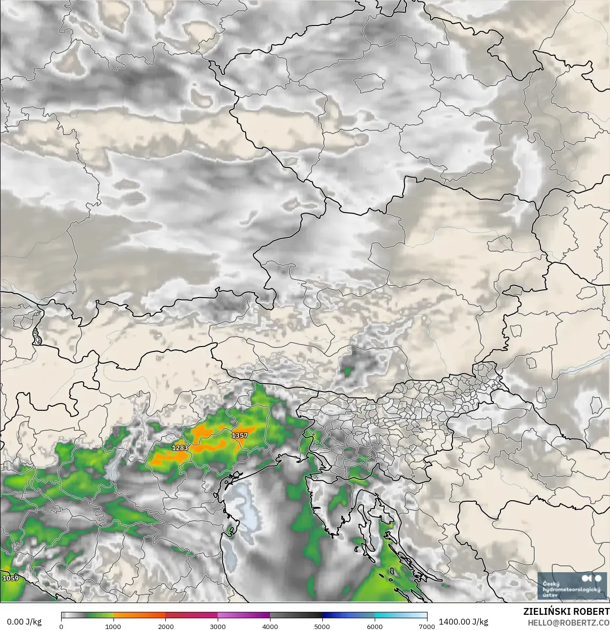 ALADIN CZ 2.3 km モデル - オーストリア, CAPE