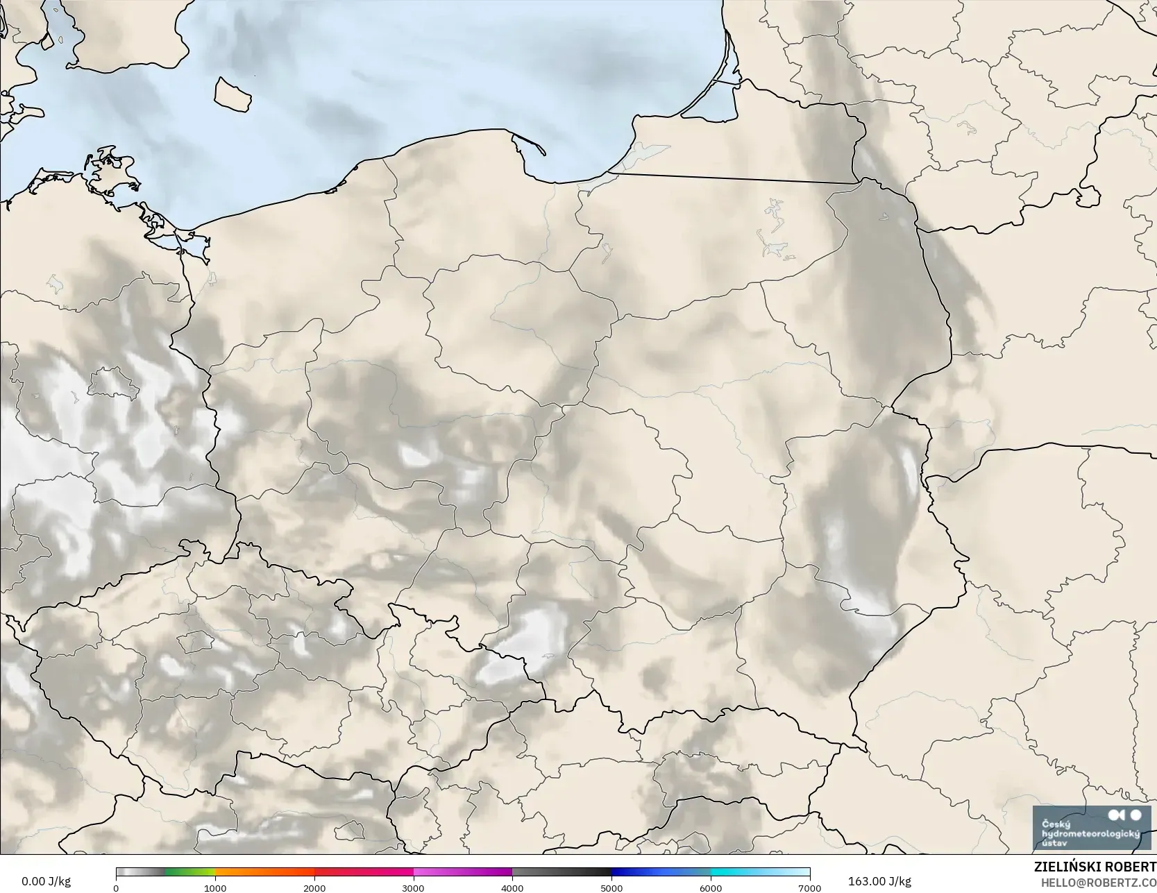 ALADIN CZ 2.3 km モデル - ポーランド, CAPE