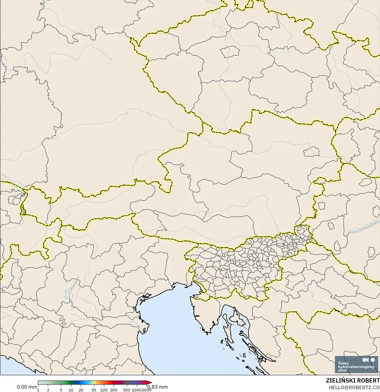 ALADIN CZ 2.3 km モデル - オーストリア, 降水量の合計