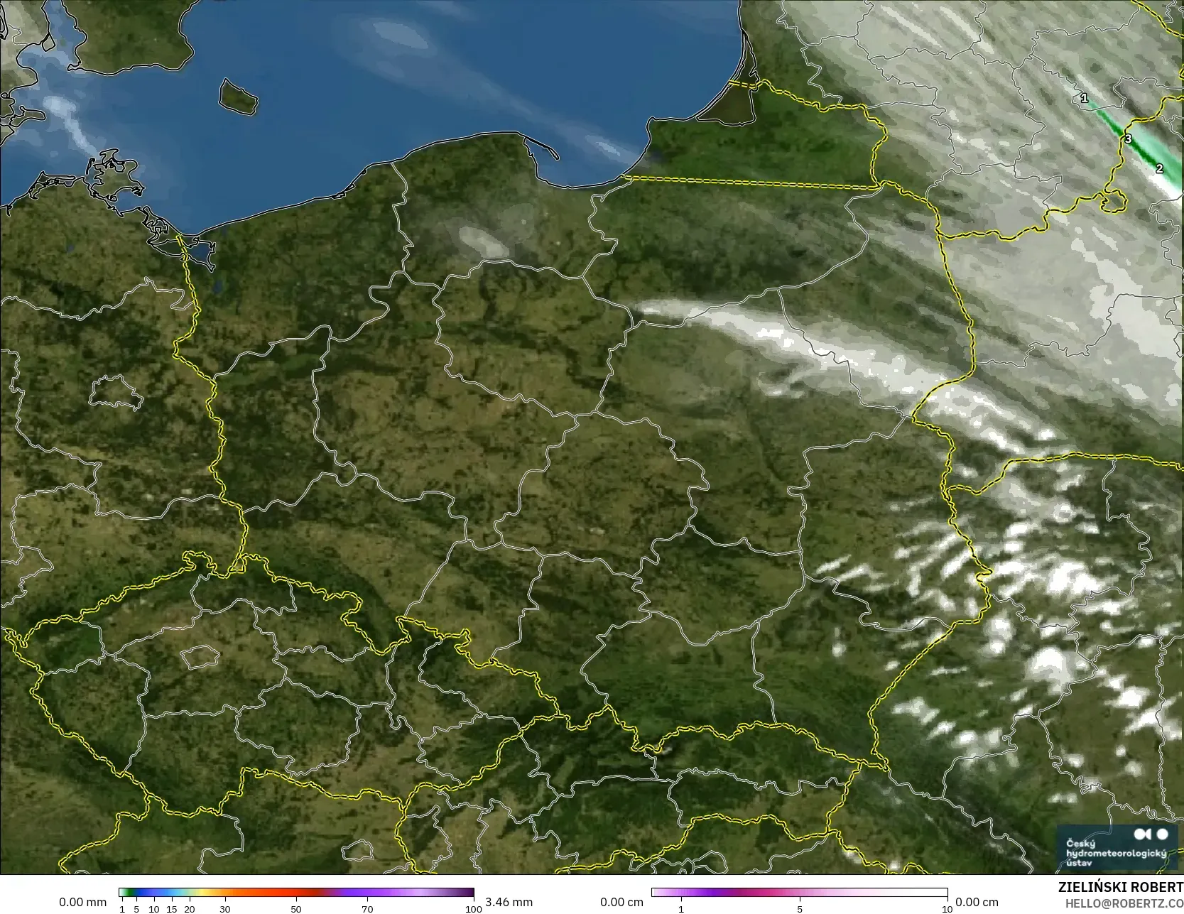 ALADIN CZ 2.3 km モデル - ポーランド, 降水量、雲、気圧