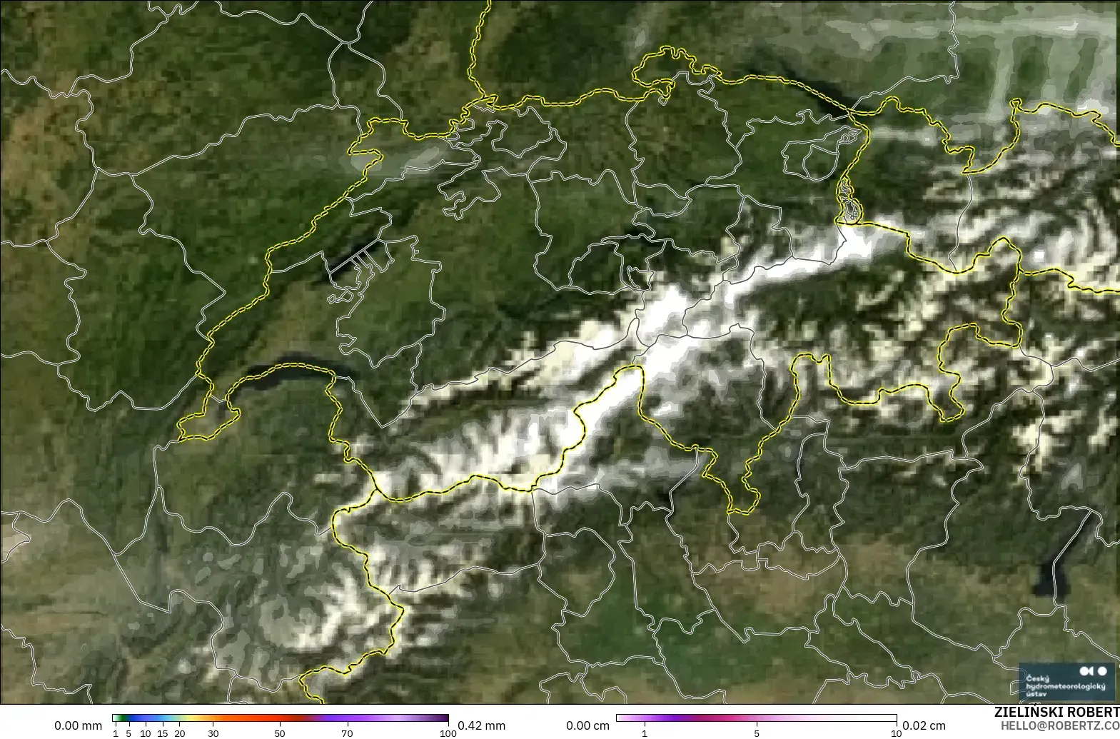 ALADIN CZ 2.3 km モデル - スイス, 降水量、雲、気圧