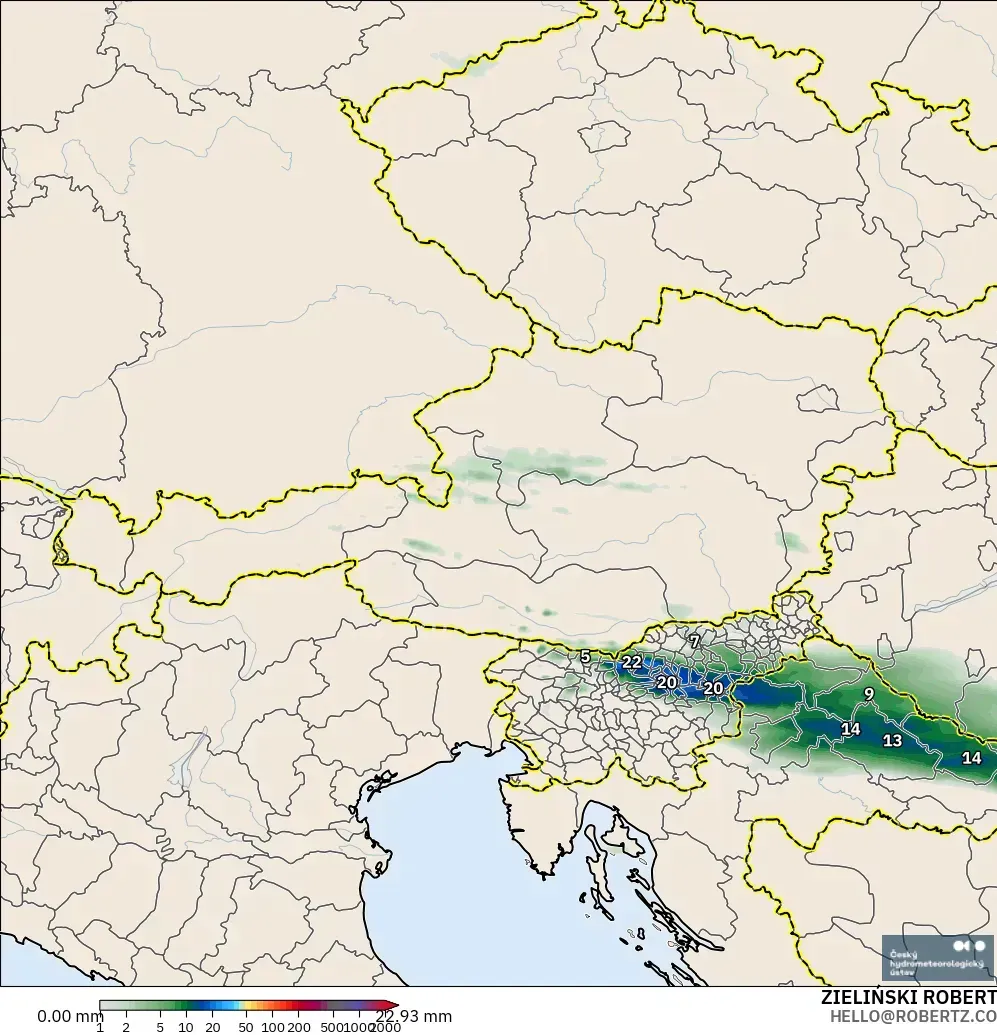 ALADIN CZ 2.3 km モデル - オーストリア, 降水量の合計