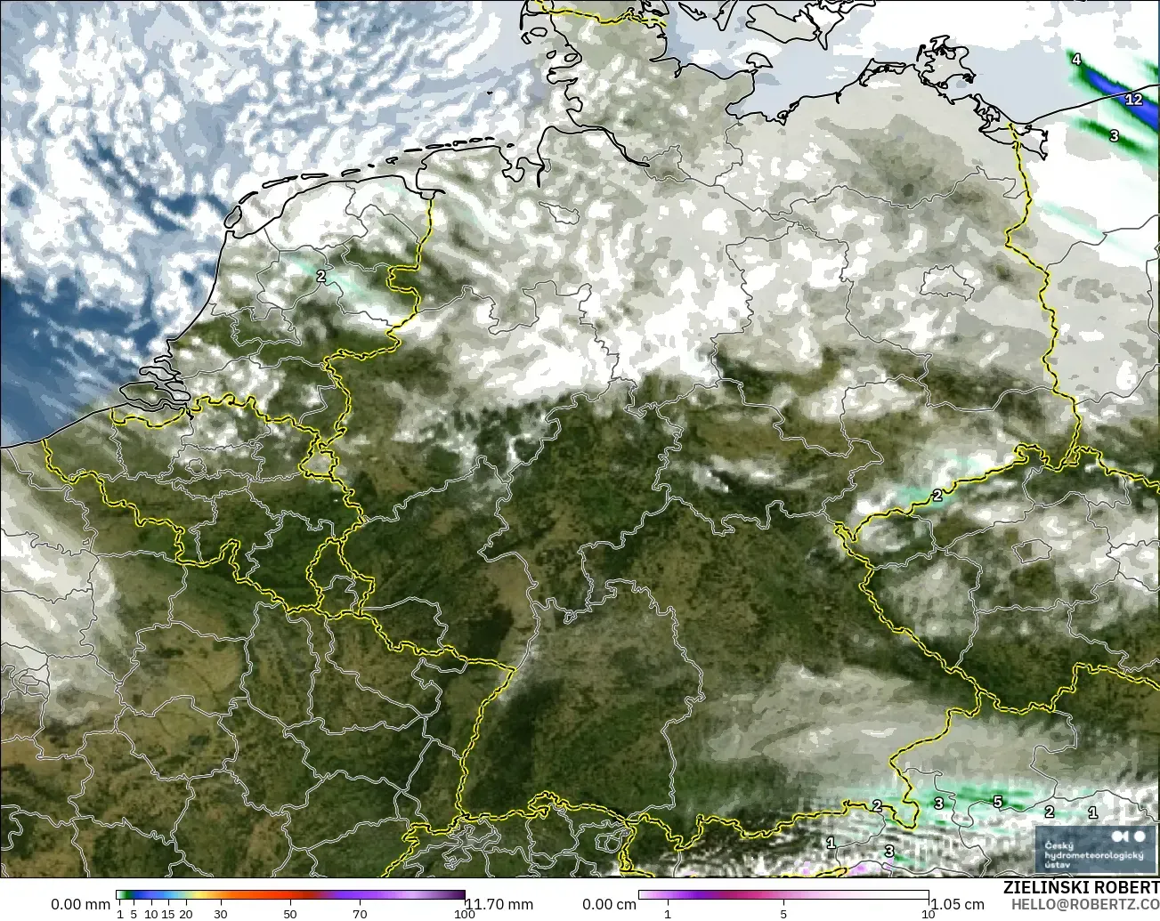 ALADIN CZ 2.3 km モデル - ドイツ, 降水量、雲、気圧