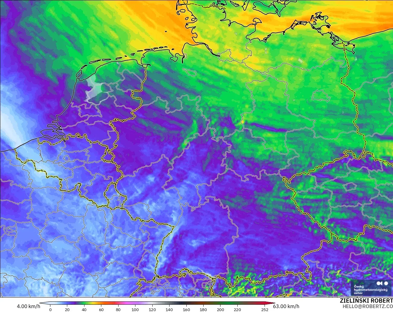 ALADIN CZ 2.3 km モデル - ドイツ, 突風