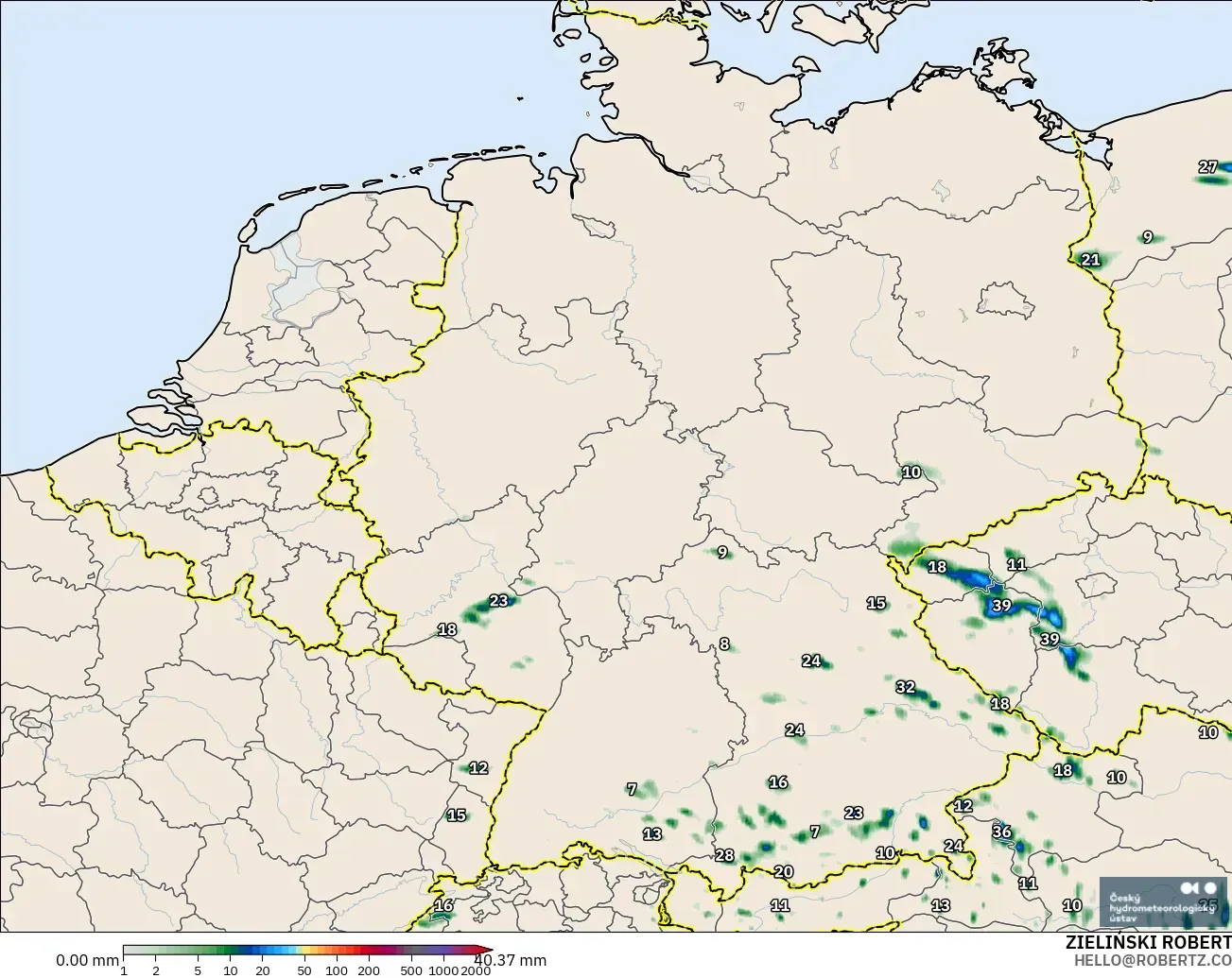 ALADIN CZ 2.3 km モデル - ドイツ, 降水量の合計