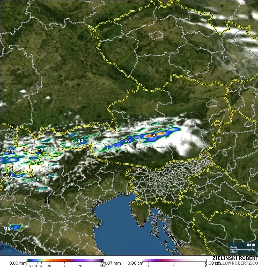 ALADIN CZ 2.3 km モデル - オーストリア, 降水量、雲、気圧