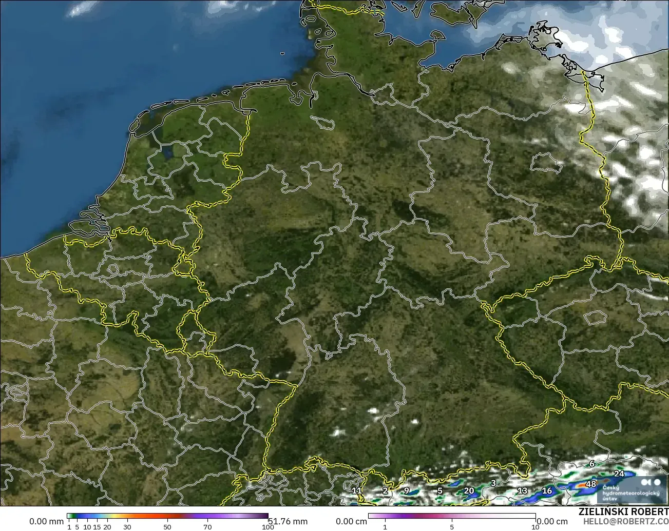 ALADIN CZ 2.3 km モデル - ドイツ, 降水量、雲、気圧