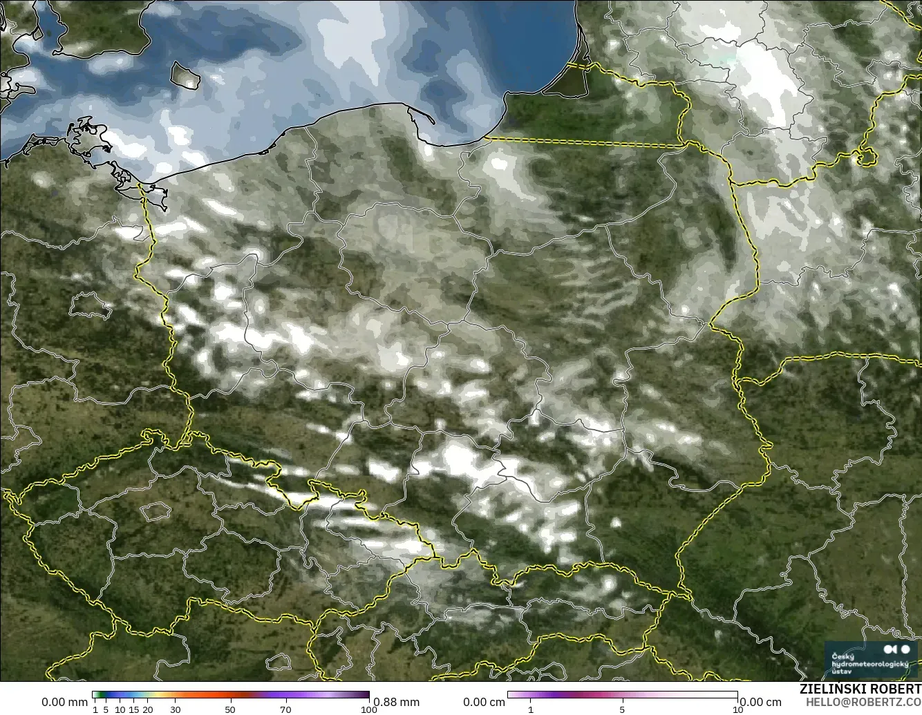 ALADIN CZ 2.3 km モデル - ポーランド, 降水量、雲、気圧