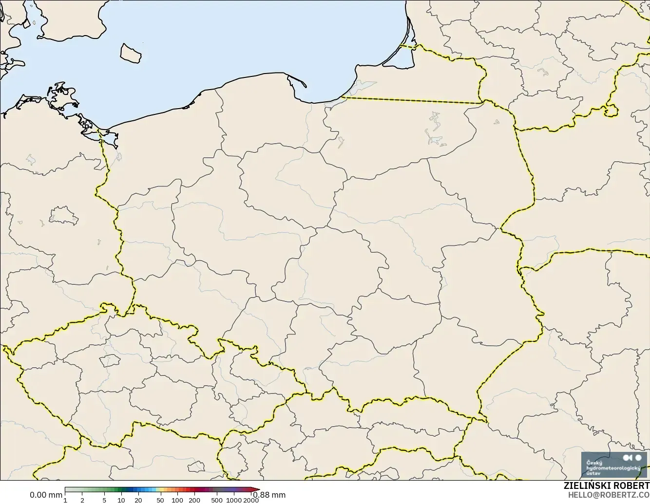 ALADIN CZ 2.3 km モデル - ポーランド, 降水量の合計
