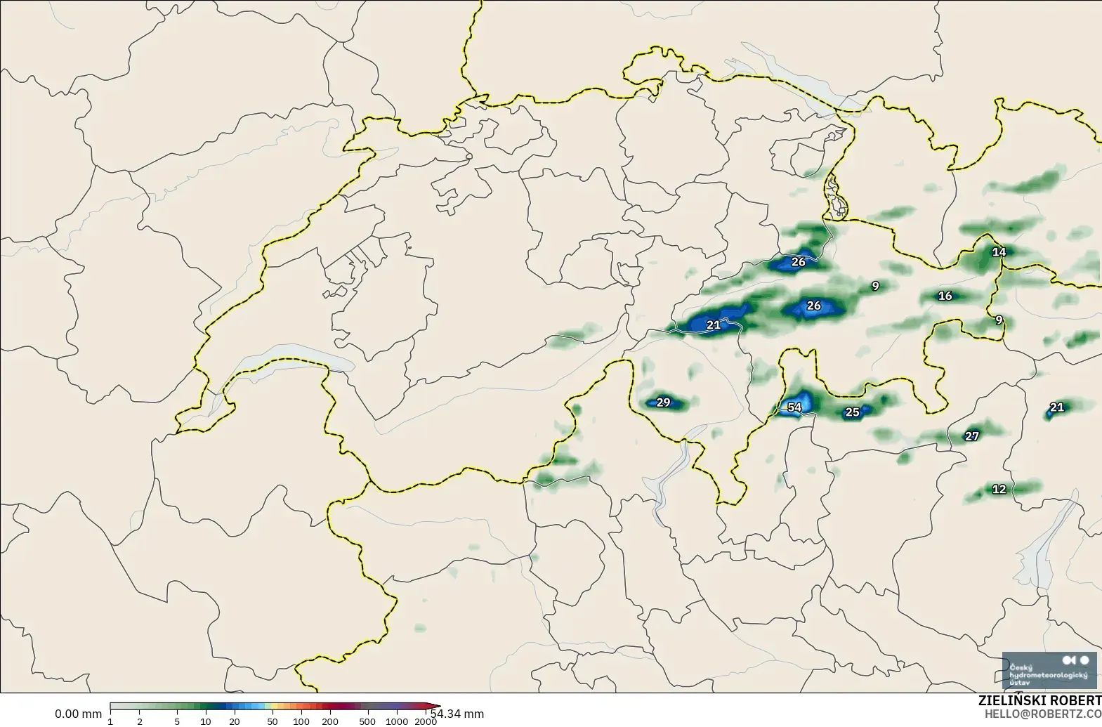 ALADIN CZ 2.3 km モデル - スイス, 降水量の合計