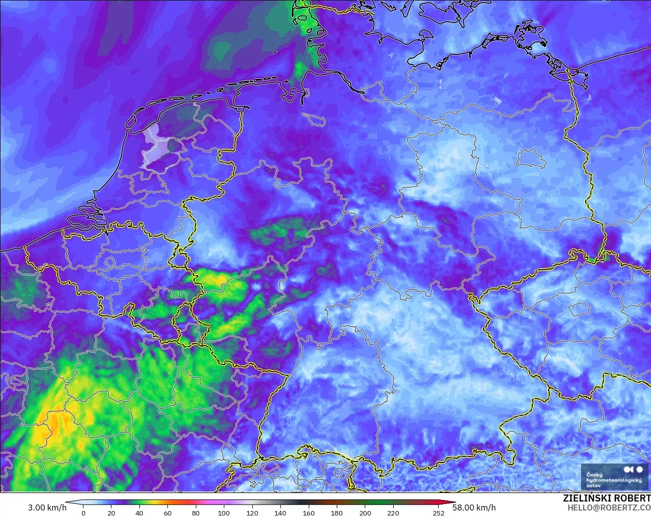 ALADIN CZ 2.3 km モデル - ドイツ, 突風