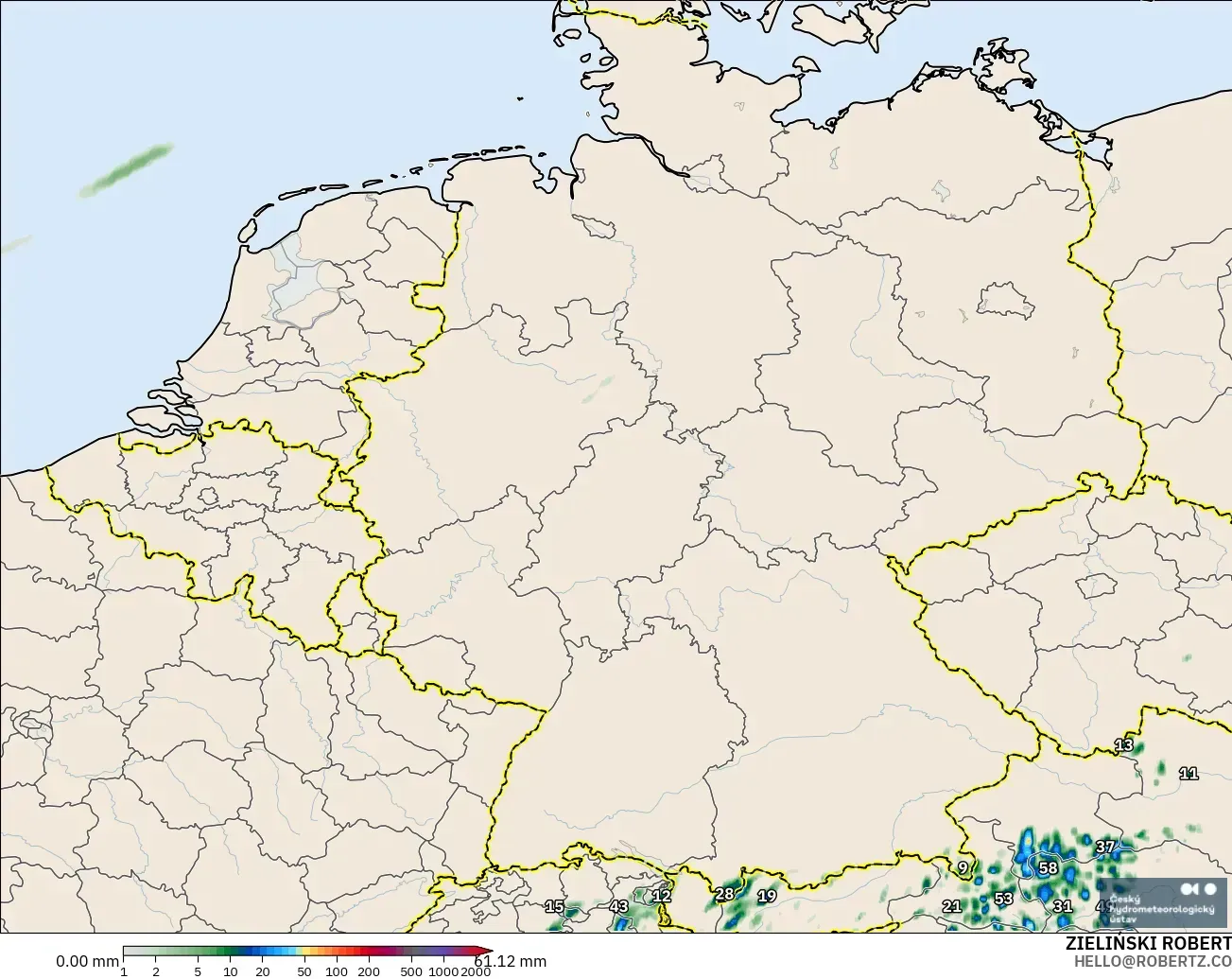 ALADIN CZ 2.3 km モデル - ドイツ, 降水量の合計