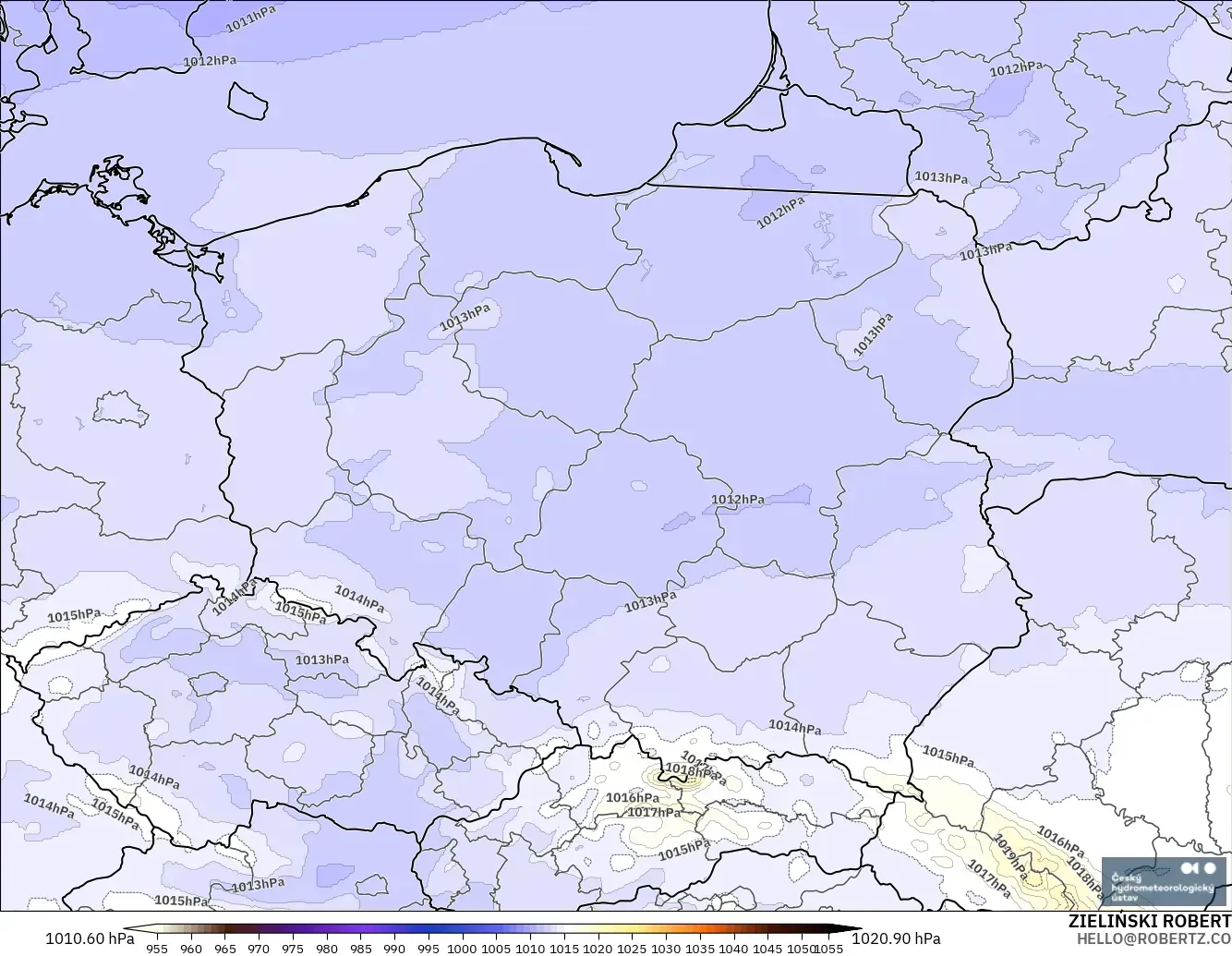 ALADIN CZ 2.3 km モデル - ポーランド, 気圧