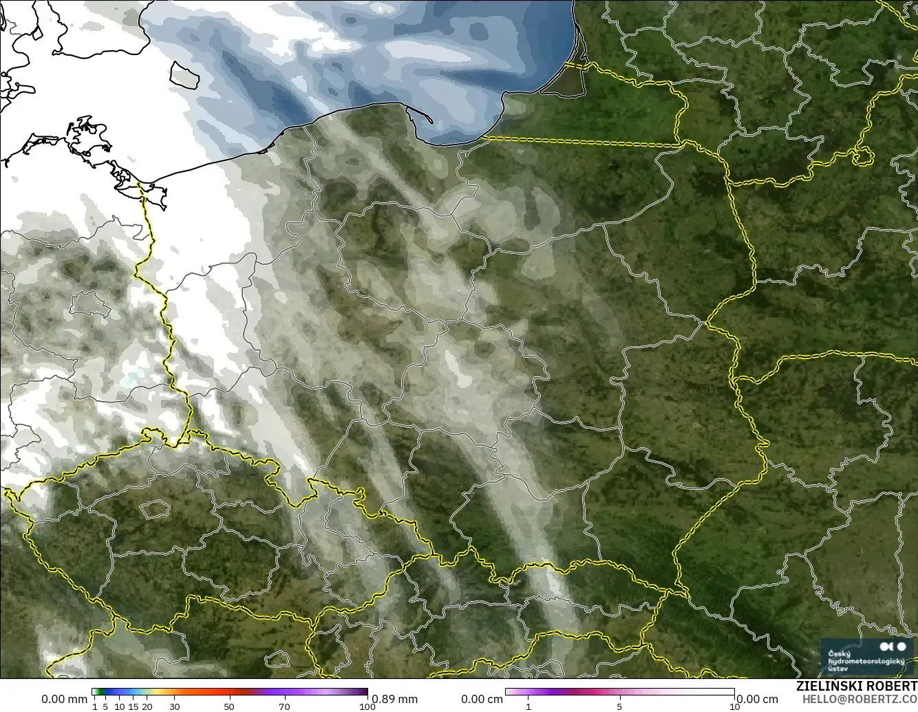 ALADIN CZ 2.3 km モデル - ポーランド, 降水量、雲、気圧