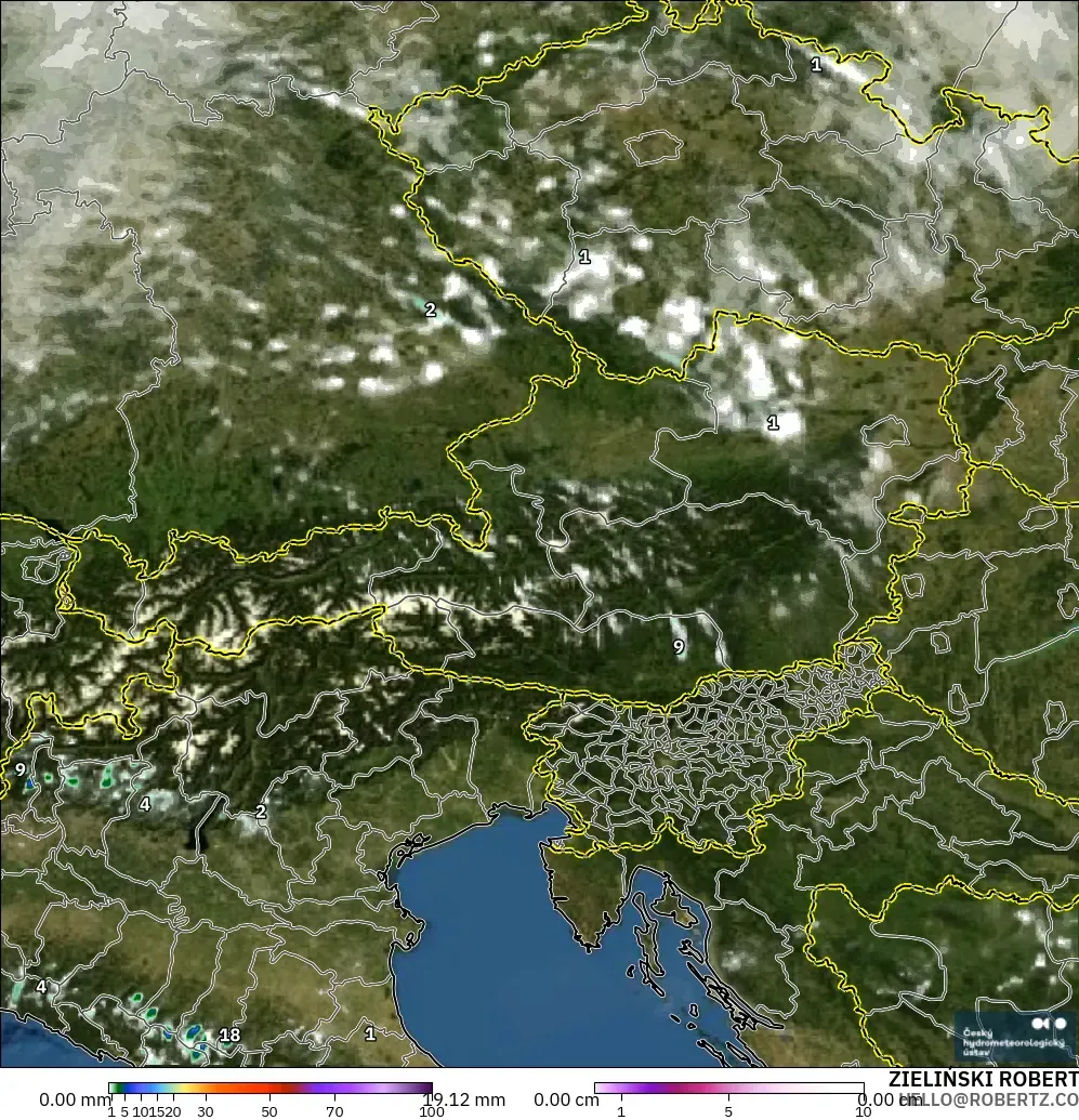 ALADIN CZ 2.3 km モデル - オーストリア, 降水量、雲、気圧