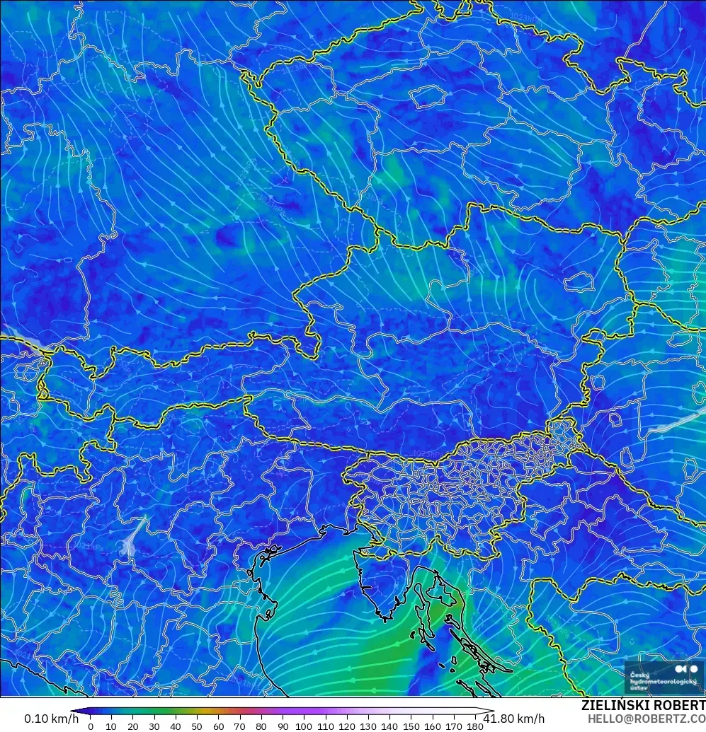 ALADIN CZ 2.3 km モデル - オーストリア, 風速（10m）