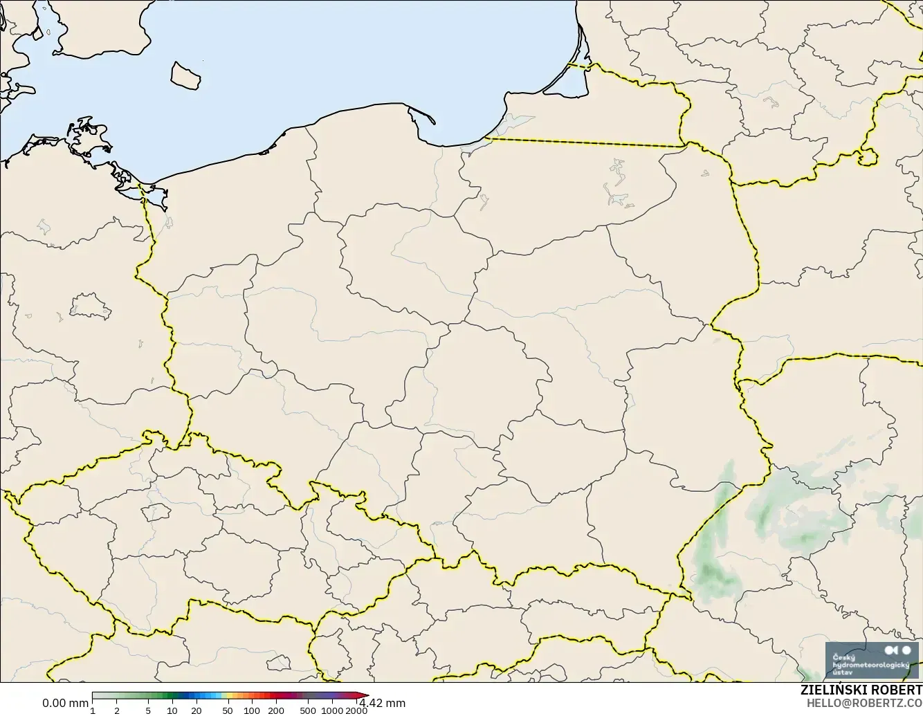 ALADIN CZ 2.3 km モデル - ポーランド, 降水量の合計
