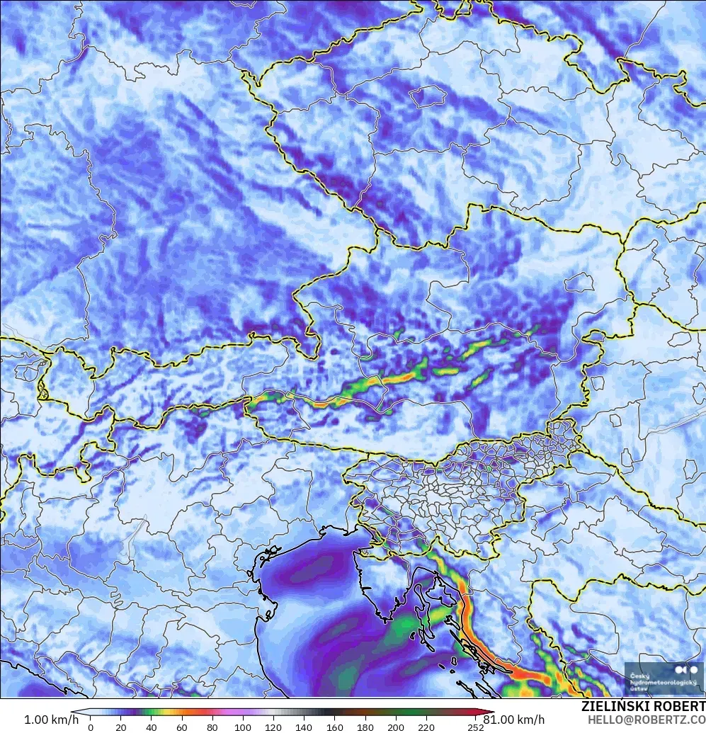 ALADIN CZ 2.3 km モデル - オーストリア, 突風