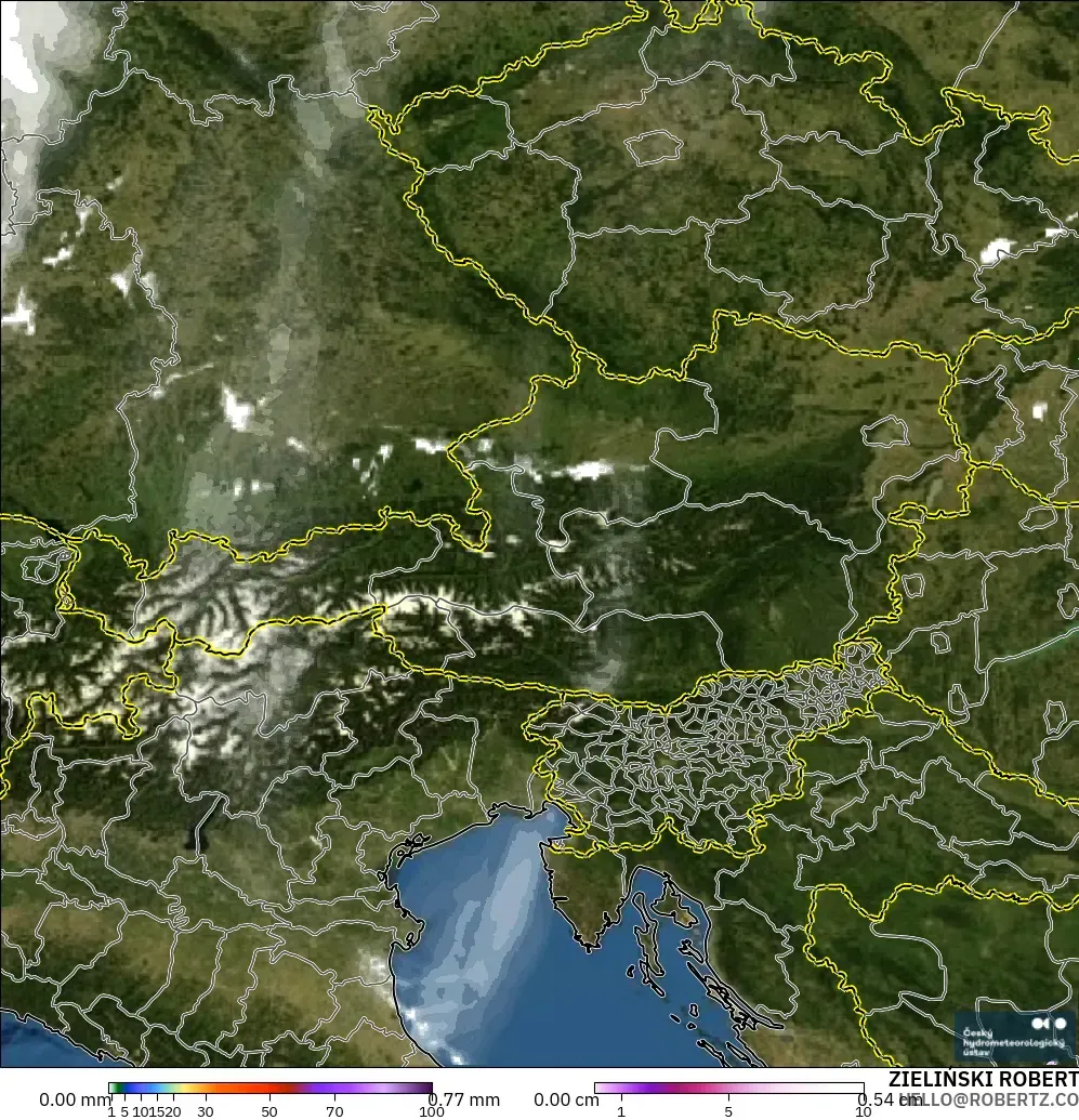 ALADIN CZ 2.3 km モデル - オーストリア, 降水量、雲、気圧