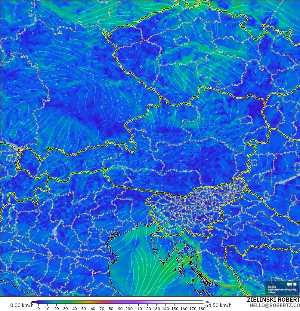 ALADIN CZ 2.3 km モデル - オーストリア, 風速（10m）