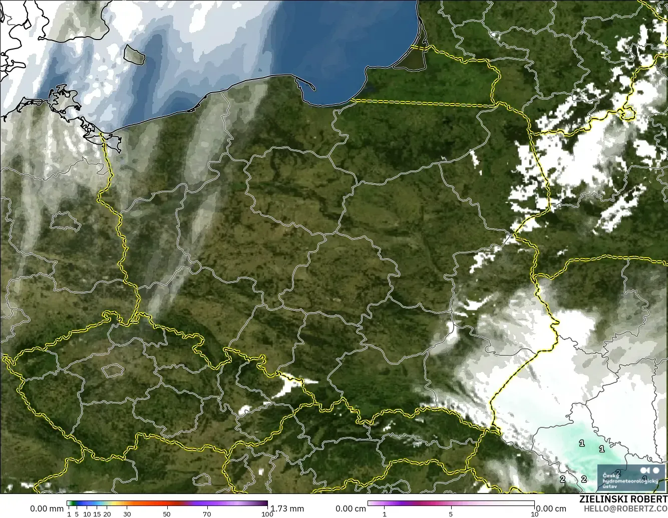 ALADIN CZ 2.3 km モデル - ポーランド, 降水量、雲、気圧