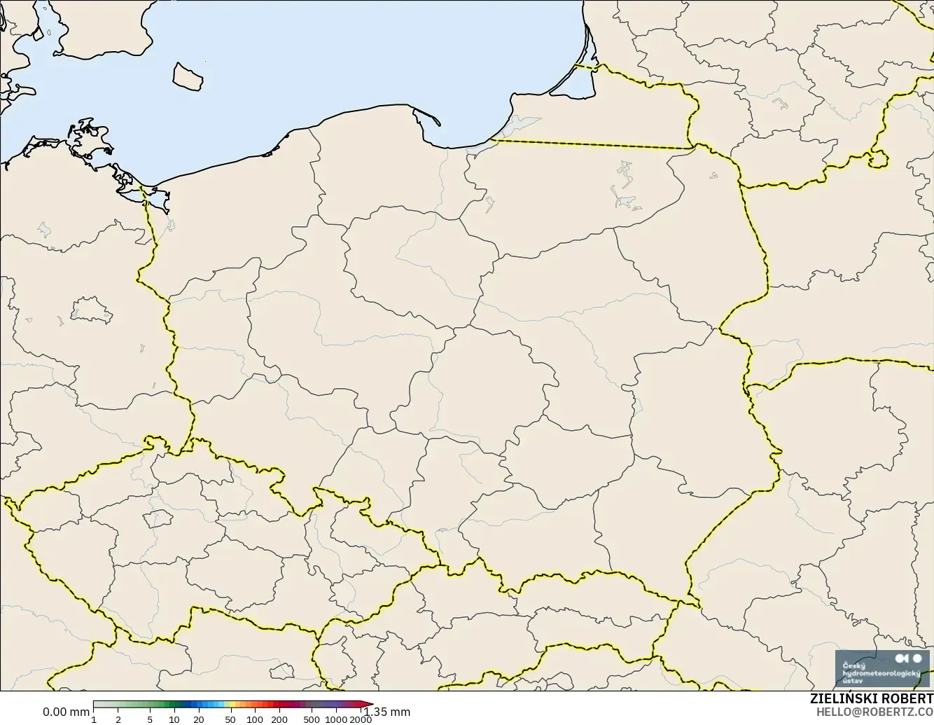 ALADIN CZ 2.3 km モデル - ポーランド, 降水量の合計