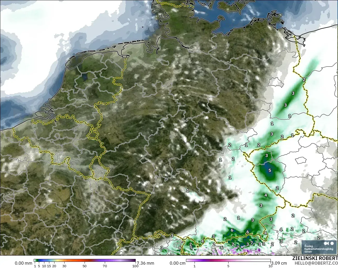 ALADIN CZ 2.3 km モデル - ドイツ, 降水量、雲、気圧