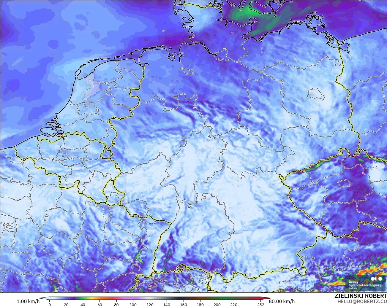 ALADIN CZ 2.3 km モデル - ドイツ, 突風