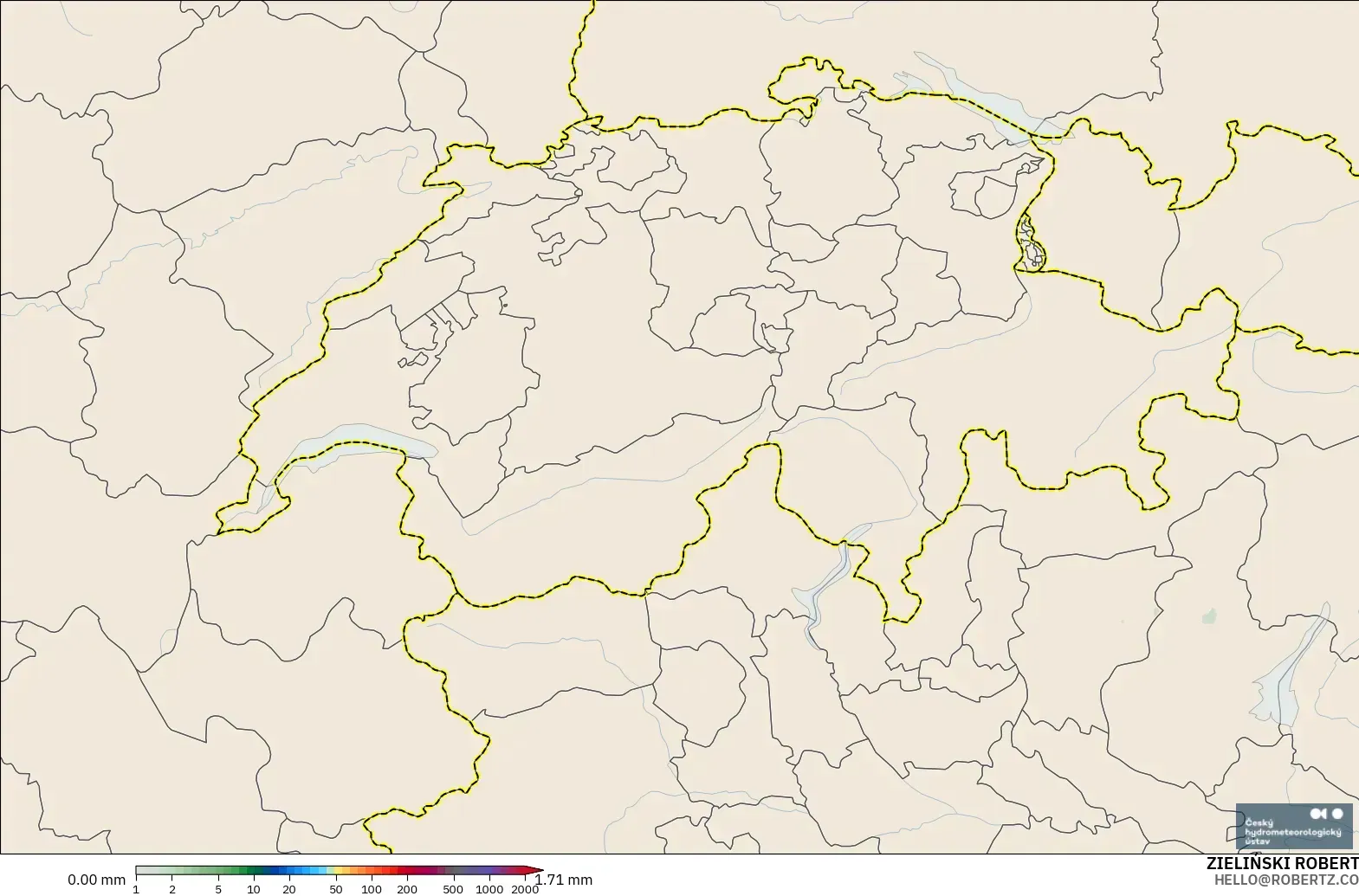 ALADIN CZ 2.3 km モデル - スイス, 降水量の合計