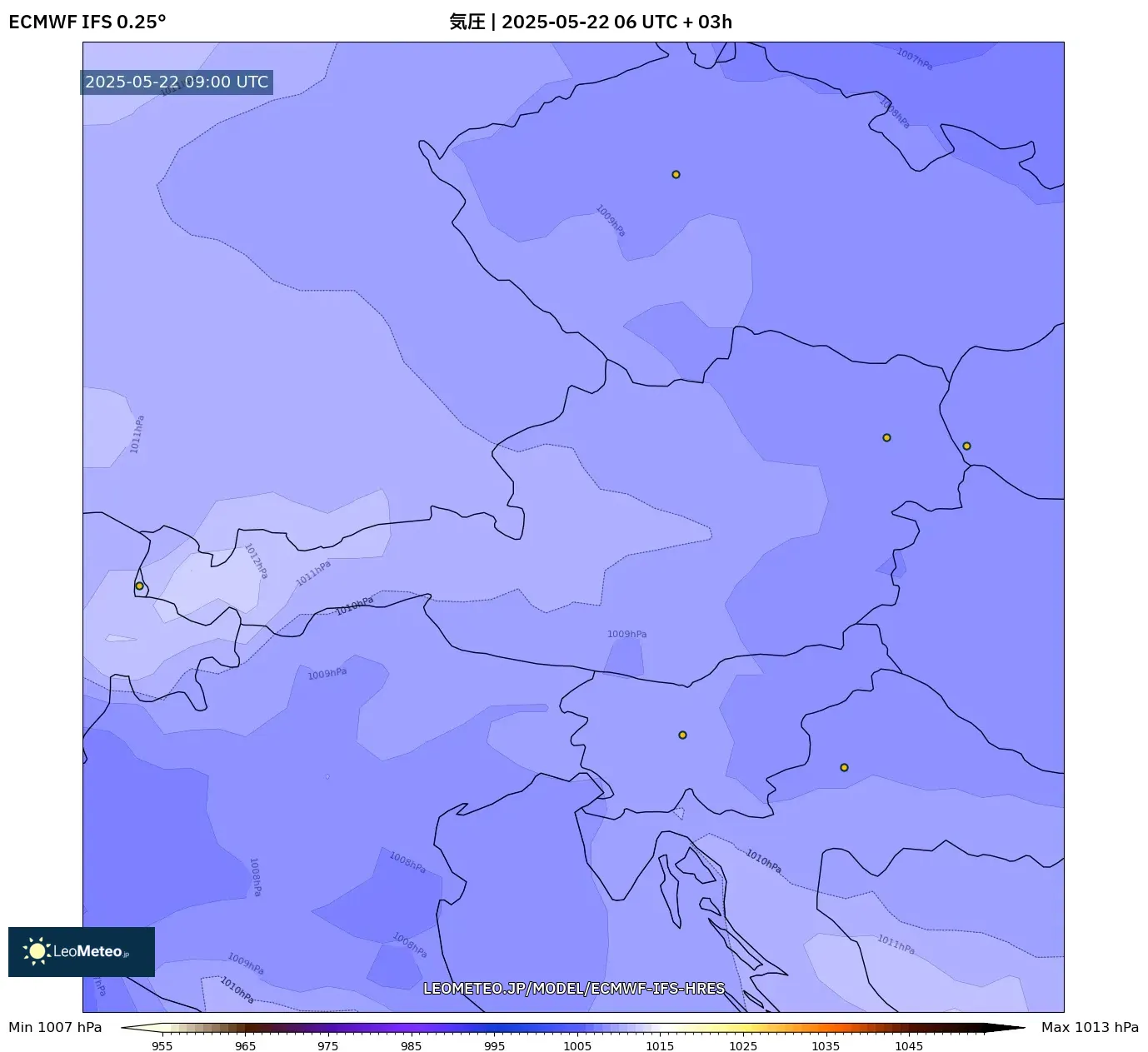 ECMWF IFS 0.25° model - オーストリア, 気圧 ECMWF IFS 0.25° model - オーストリア, 気圧