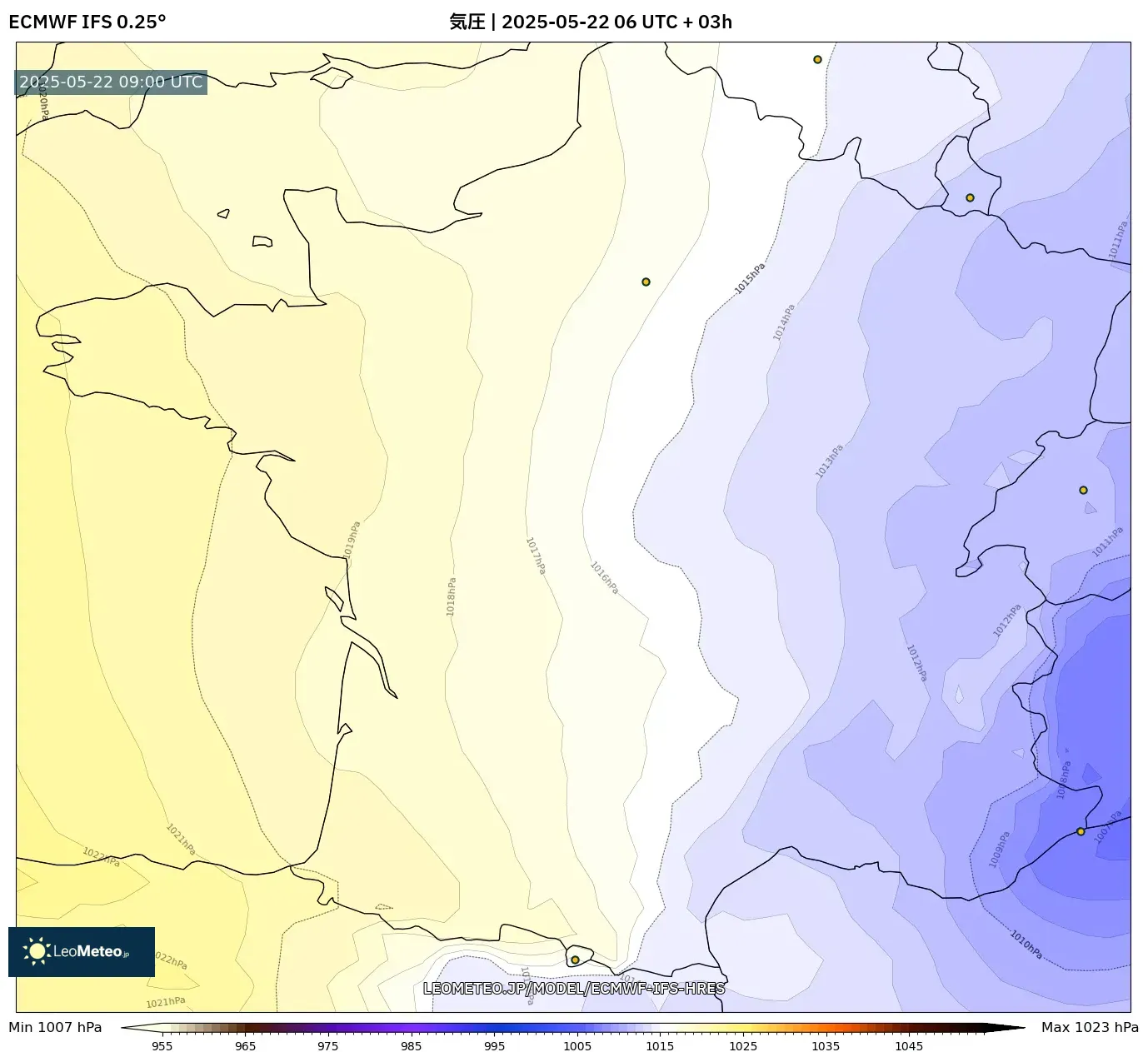 ECMWF IFS 0.25° model - フランス, 気圧