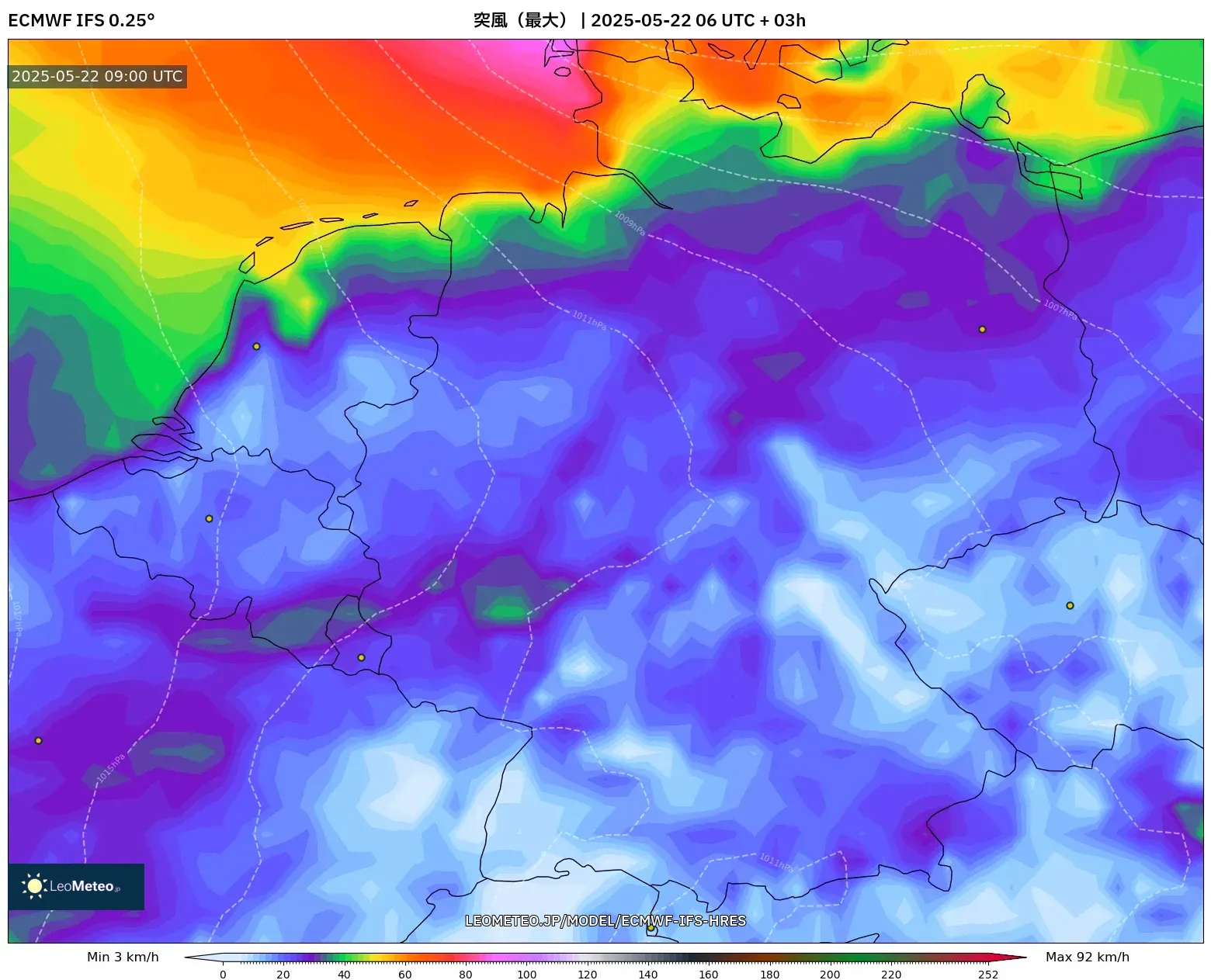 ECMWF IFS 0.25° model - ドイツ, 突風(最大) ECMWF IFS 0.25° model - ドイツ, 突風(最大)