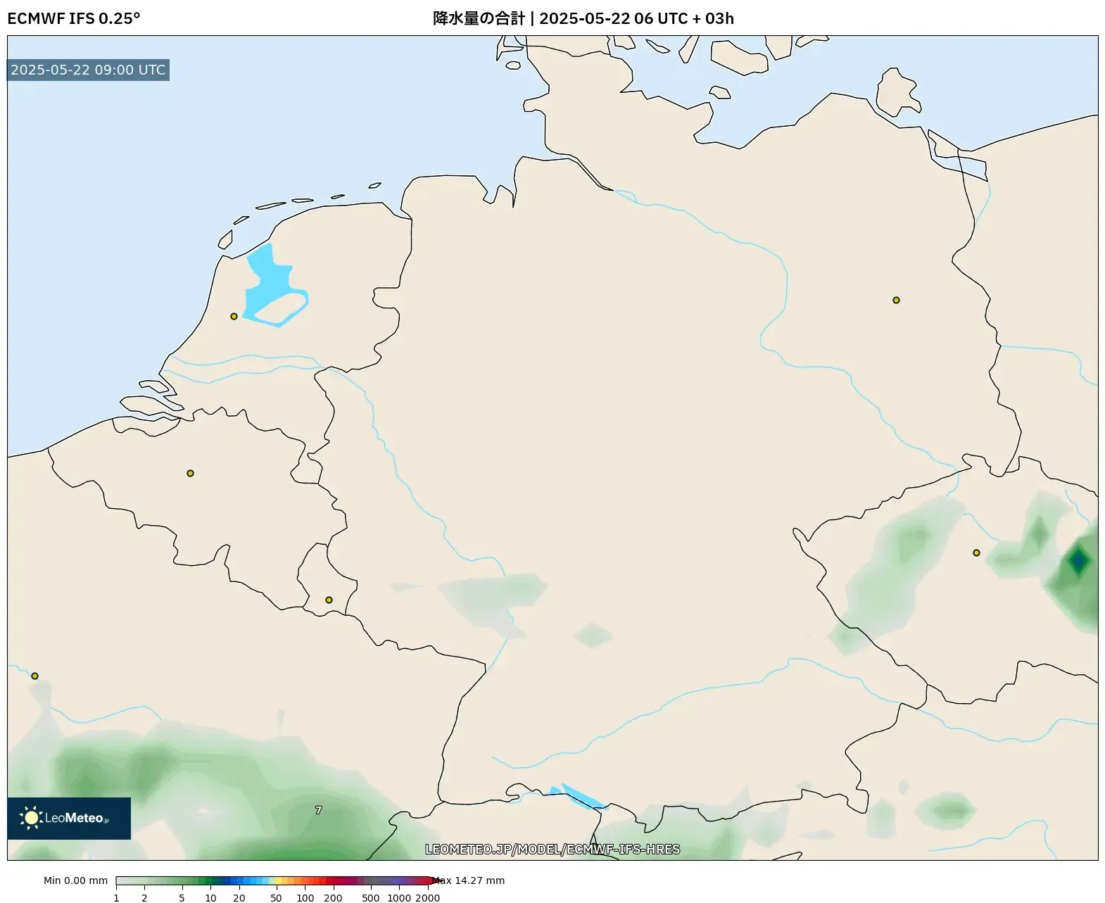 ECMWF IFS 0.25° model - ドイツ, 降水量の合計 ECMWF IFS 0.25° model - ドイツ, 降水量の合計