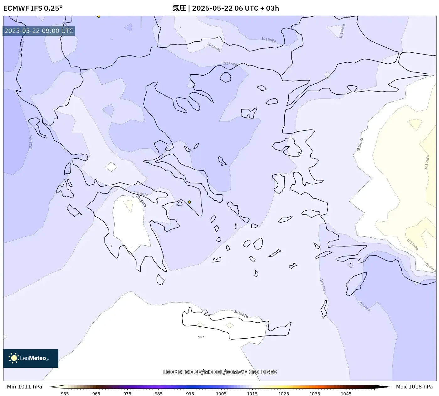 ECMWF IFS 0.25° model - ギリシャ, 気圧 ECMWF IFS 0.25° model - ギリシャ, 気圧