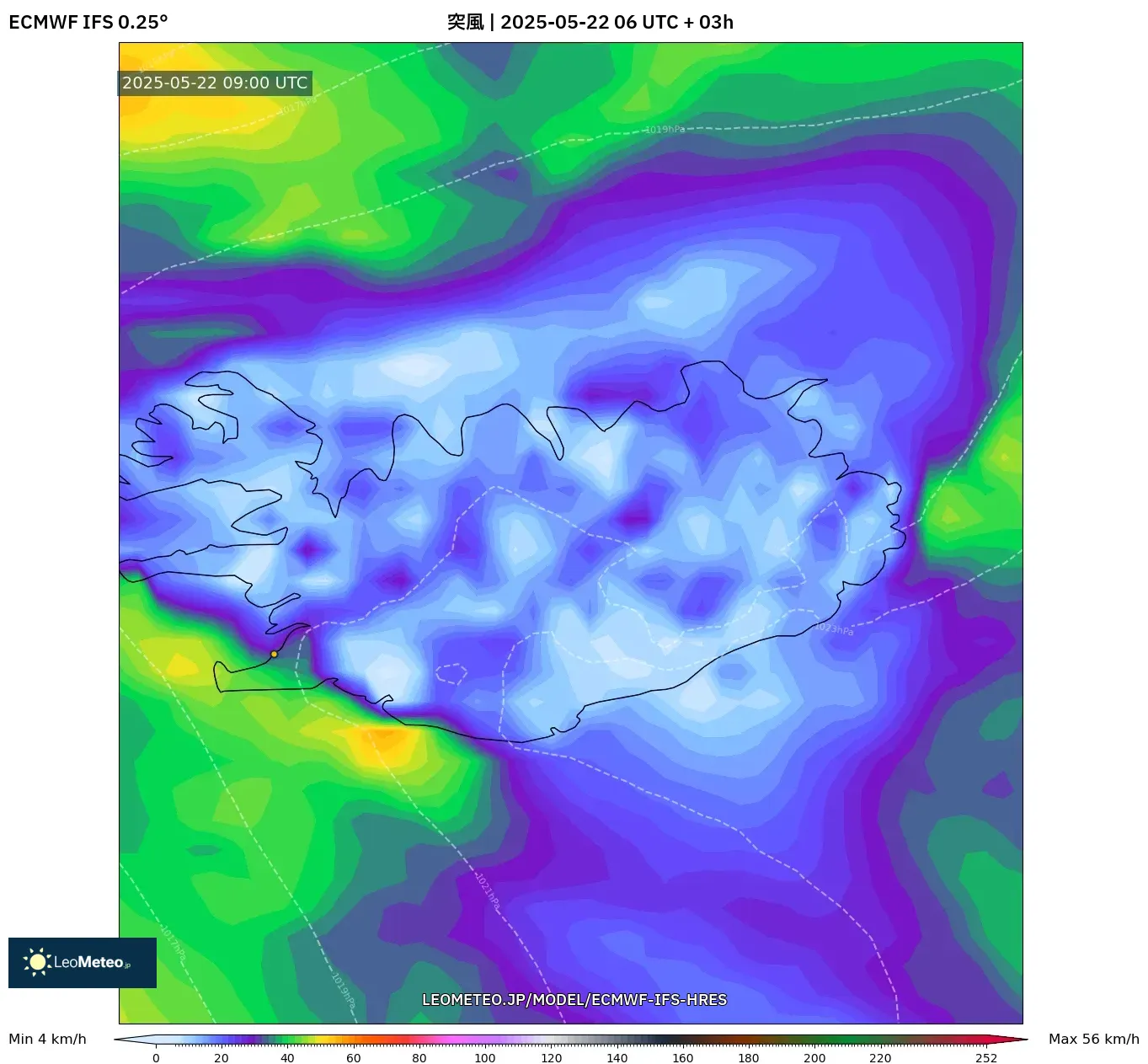 ECMWF IFS 0.25° model - アイスランド, 突風 ECMWF IFS 0.25° model - アイスランド, 突風