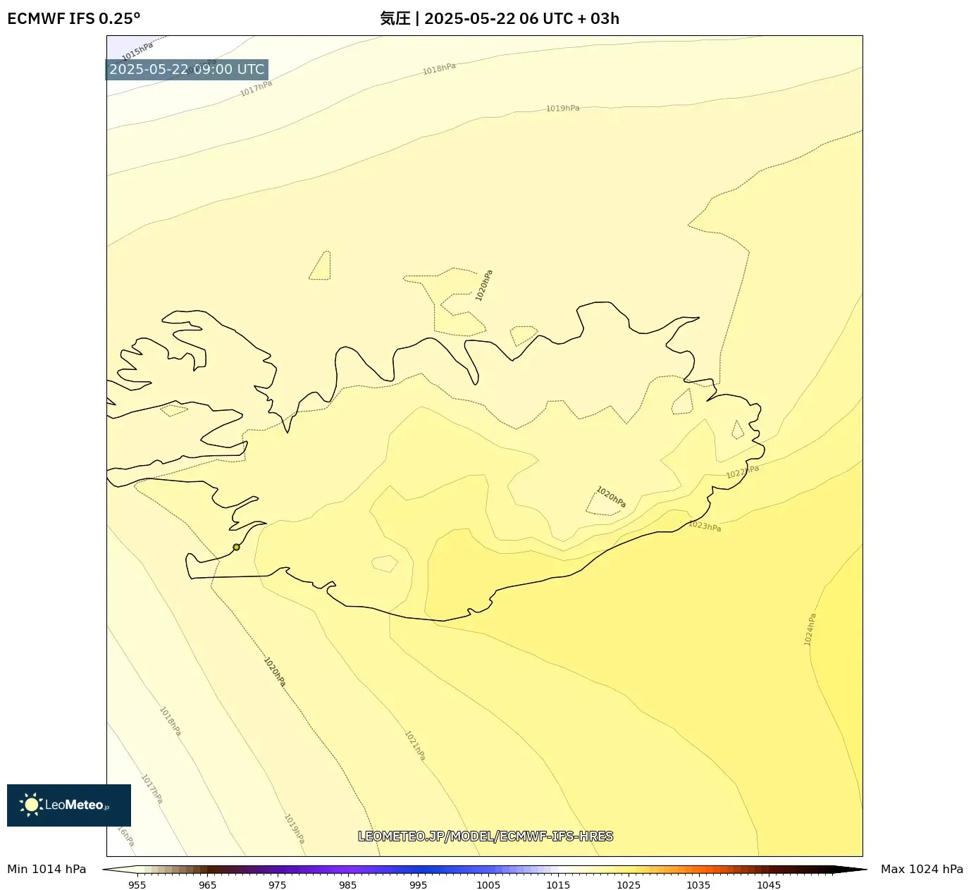 ECMWF IFS 0.25° model - アイスランド, 気圧 ECMWF IFS 0.25° model - アイスランド, 気圧