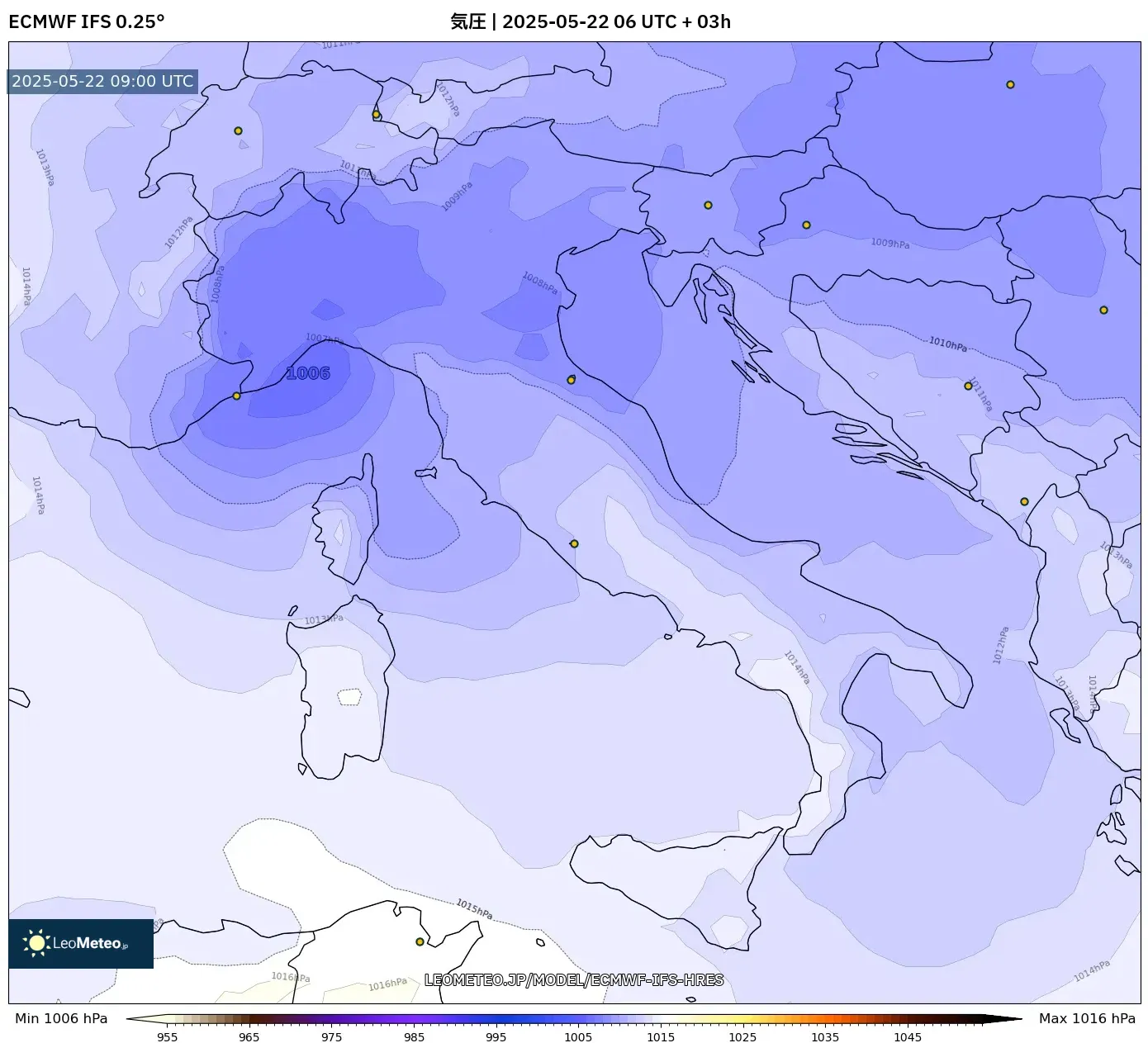 ECMWF IFS 0.25° model - イタリア, 気圧
