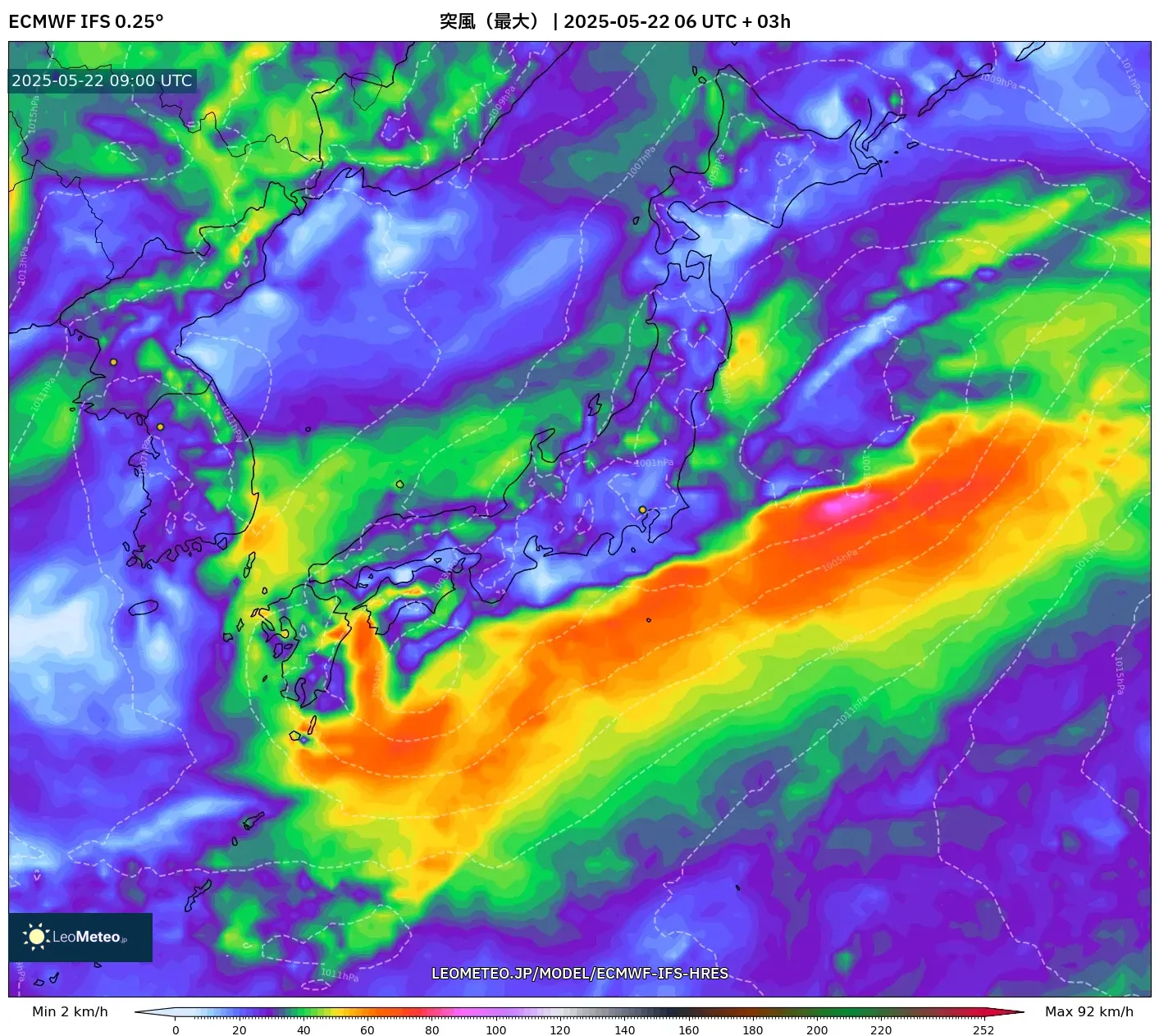 ECMWF IFS 0.25° model - 日本, 突風(最大) ECMWF IFS 0.25° model - 日本, 突風(最大)