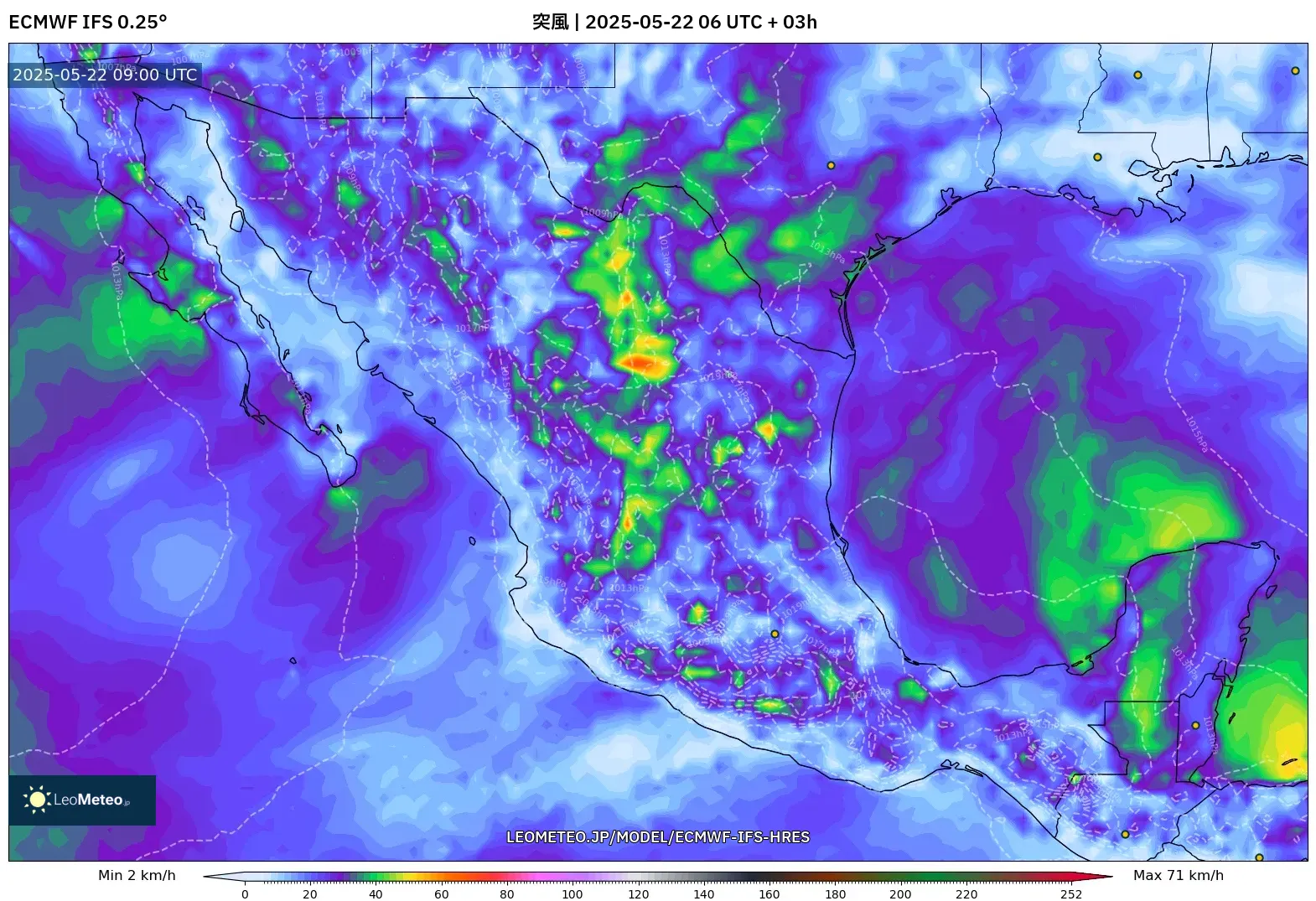 ECMWF IFS 0.25° model - メキシコ, 突風