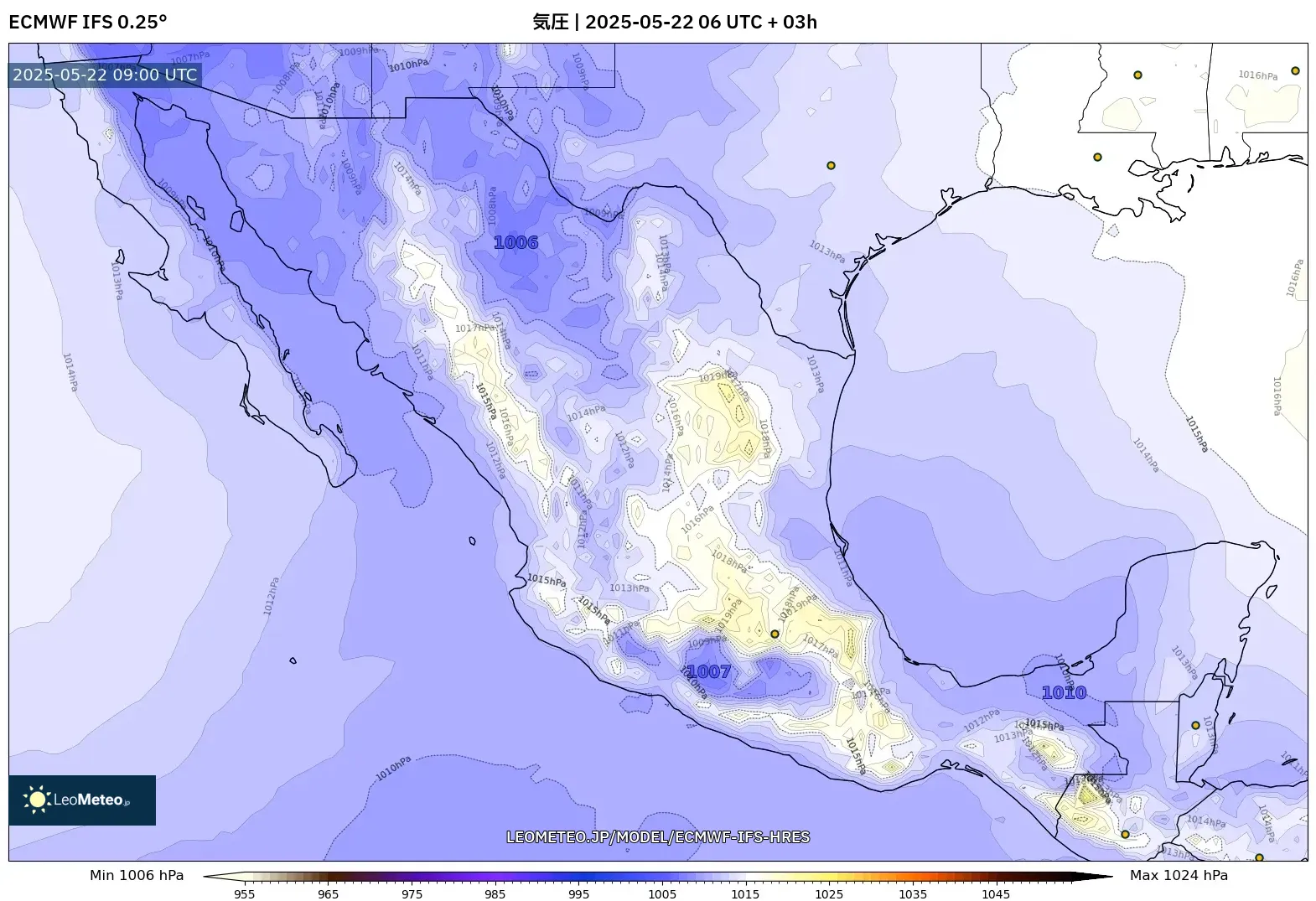 ECMWF IFS 0.25° model - メキシコ, 気圧